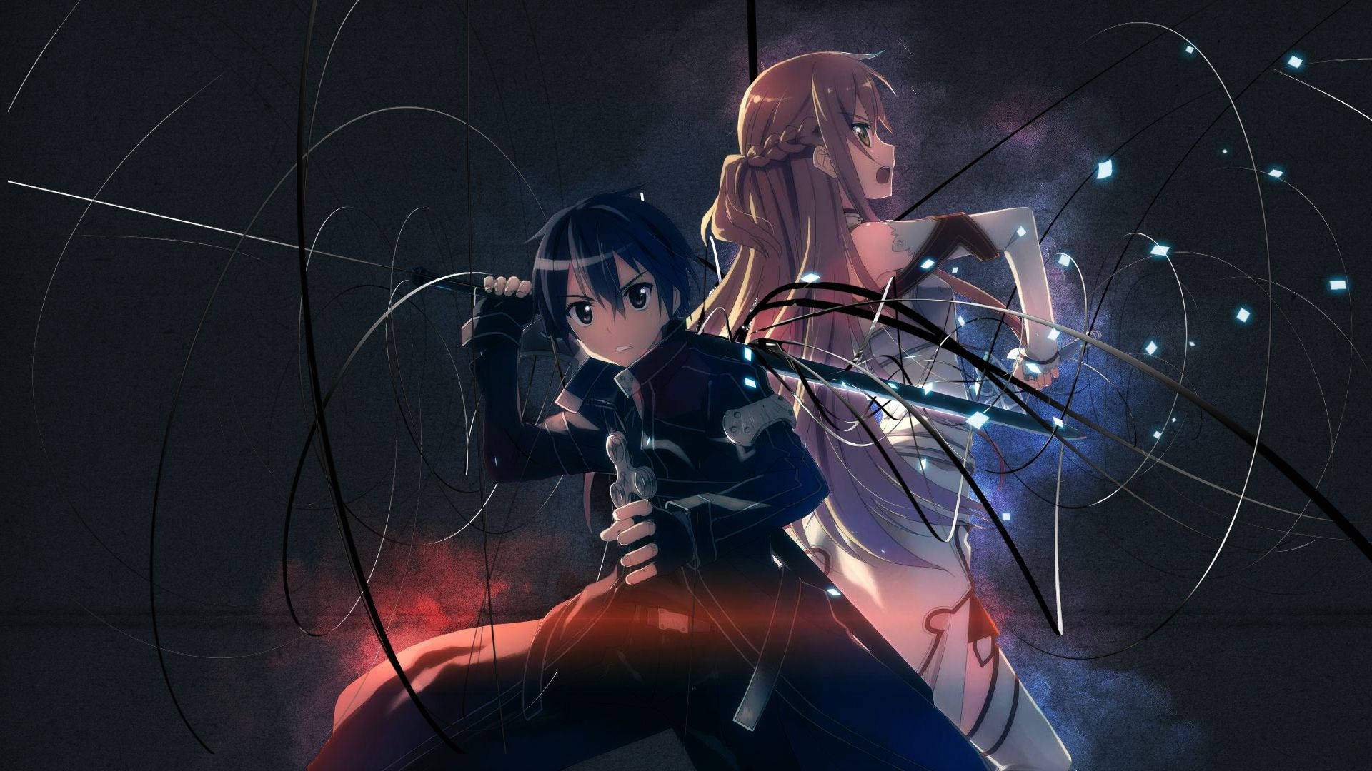 Kirito Fighting Alongside Asuna Background