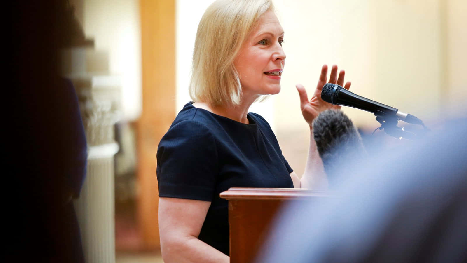 Kirsten Gillibrand Holds Microphone Background