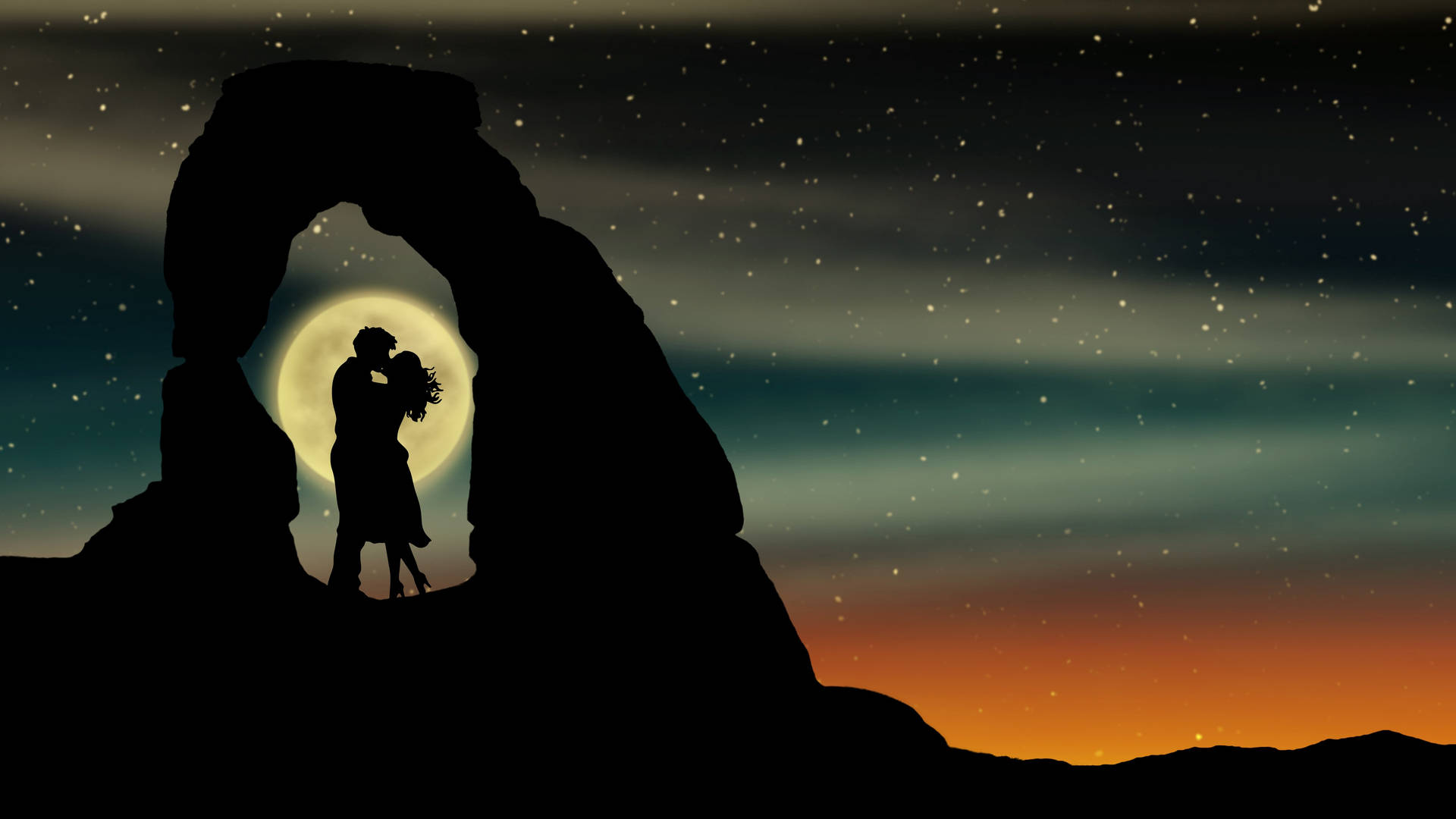 Kissing Couple Silhouette Love Full Hd Background