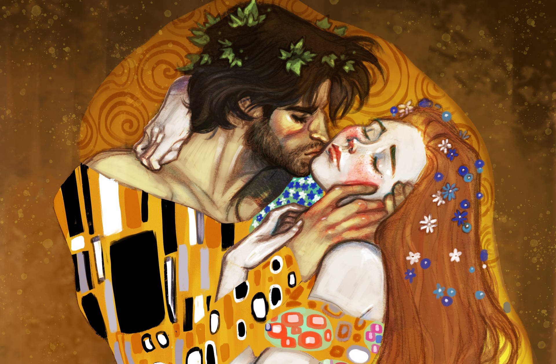 Kissing Hd Gustav Klimt Style Background