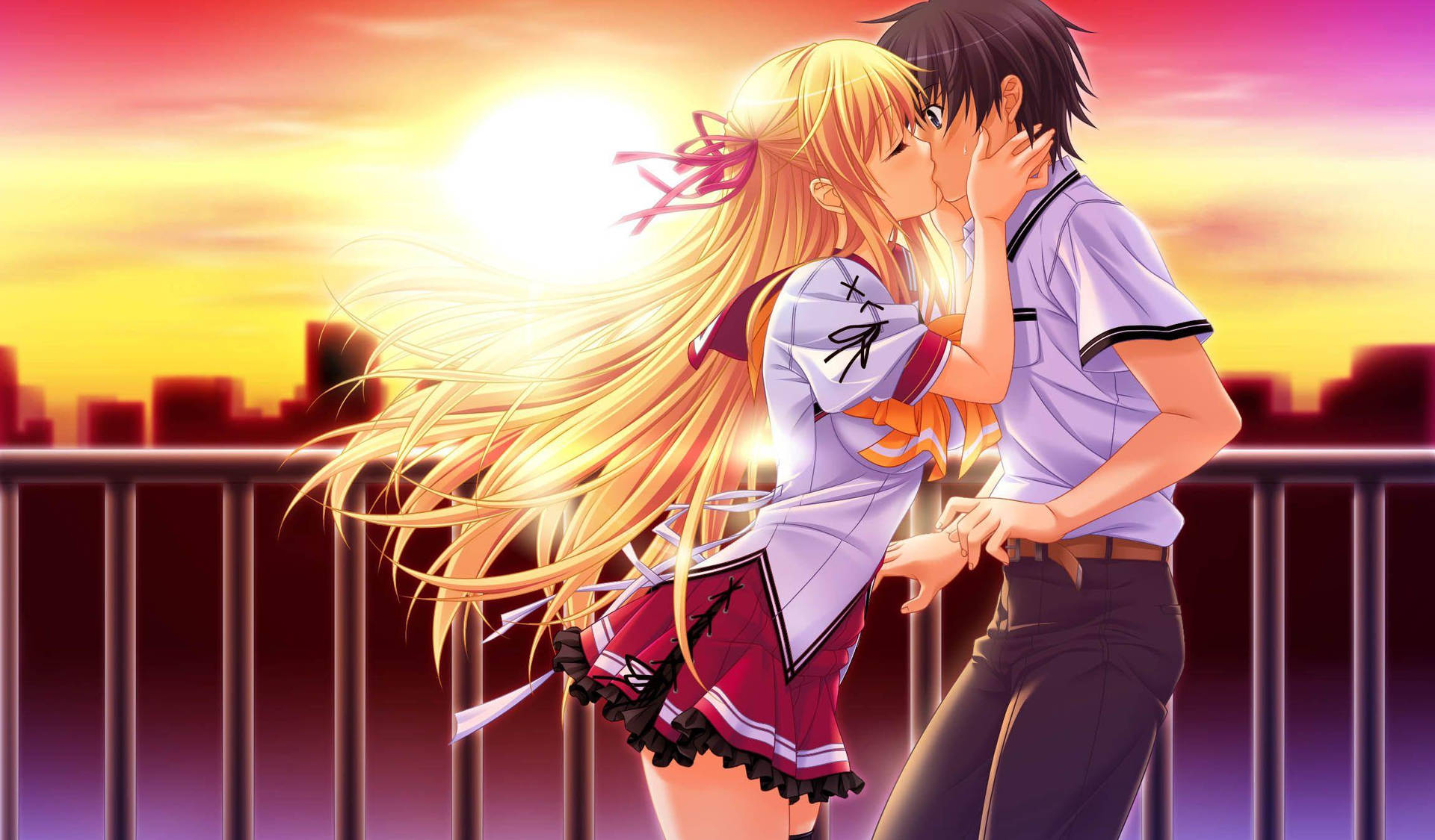 Kissing On Bridge Love Anime Background