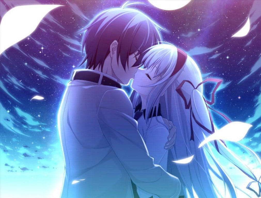 Kissing Romantic Anime Couples Background