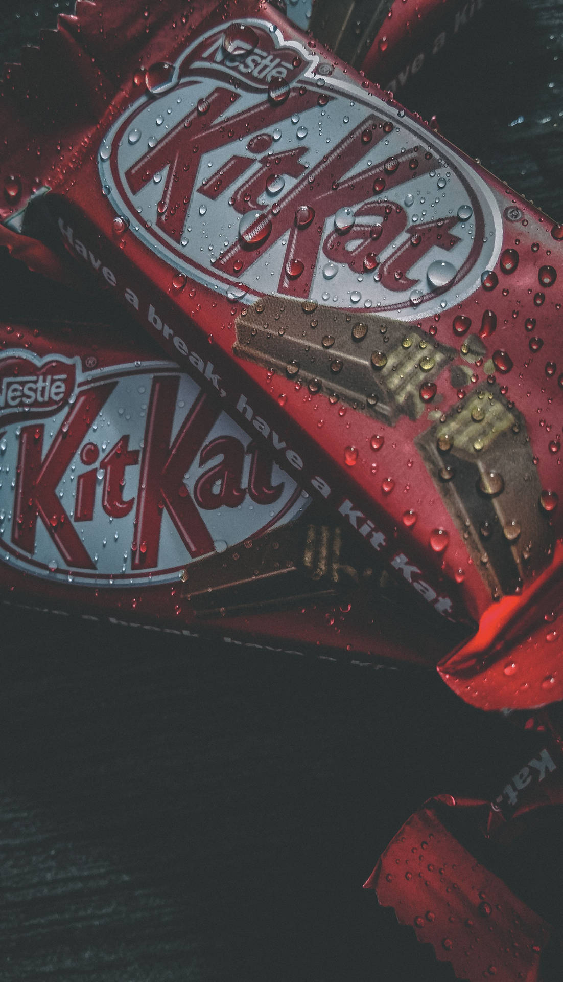 Kit Kat With Water Drops Background