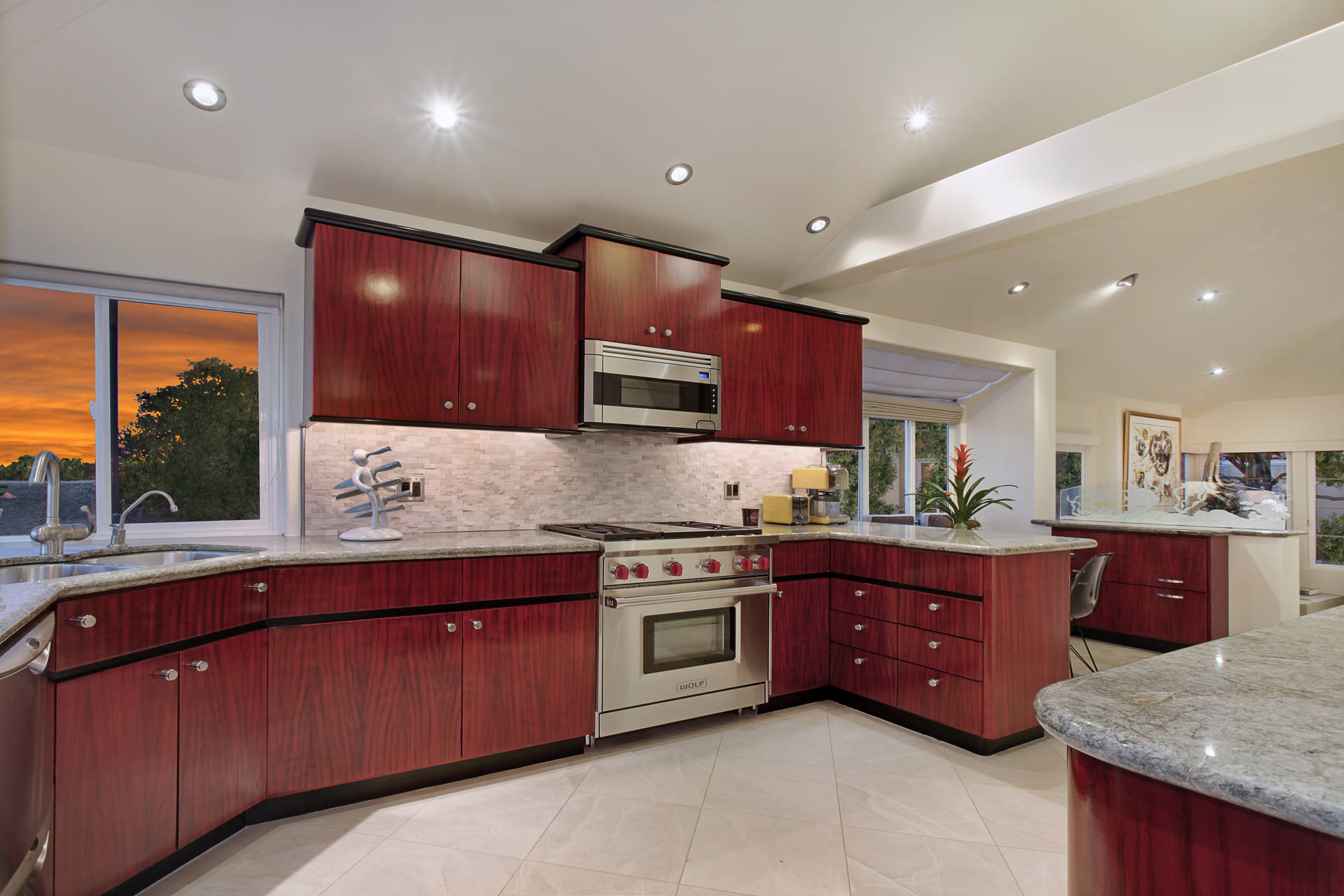 Kitchen Background With Red Wood Background