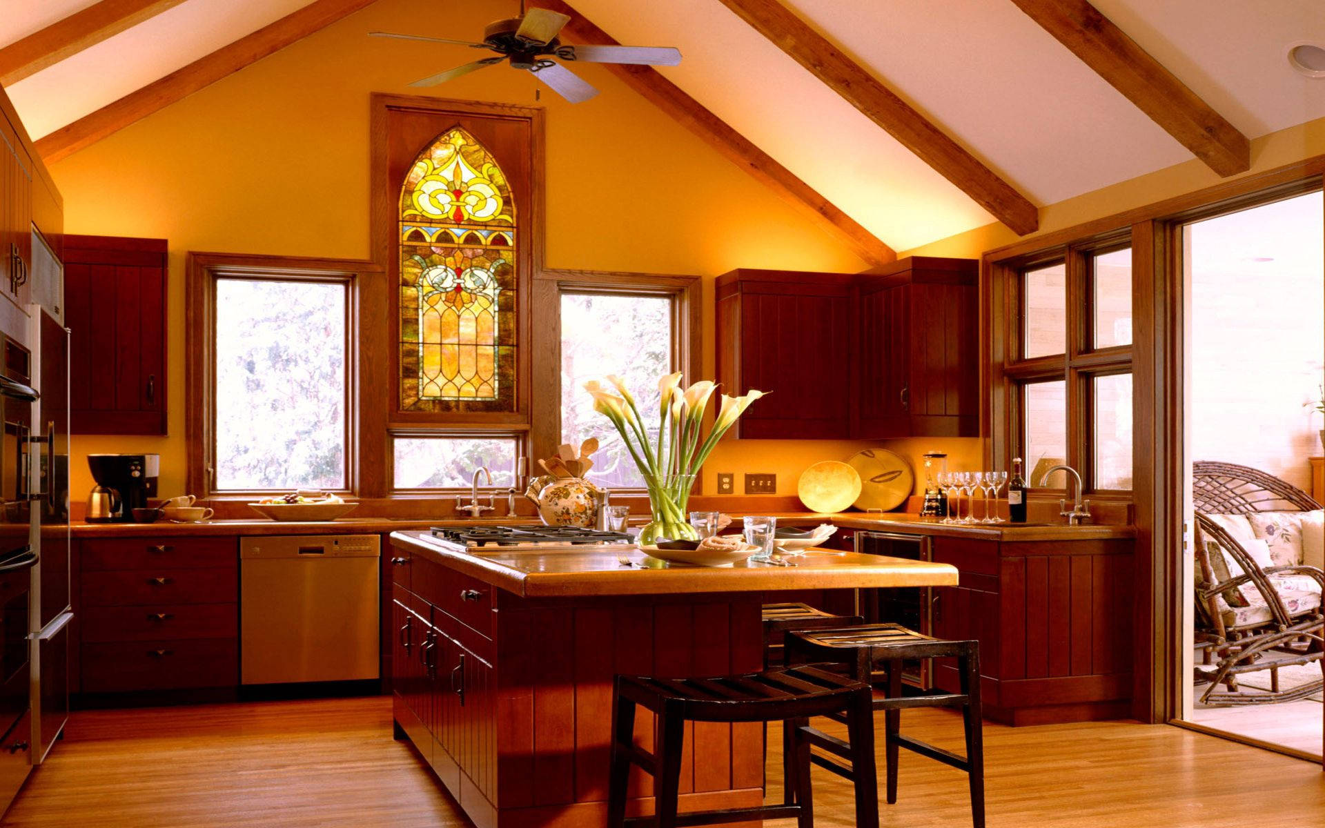 Kitchen Background With Stained Glass Window Background