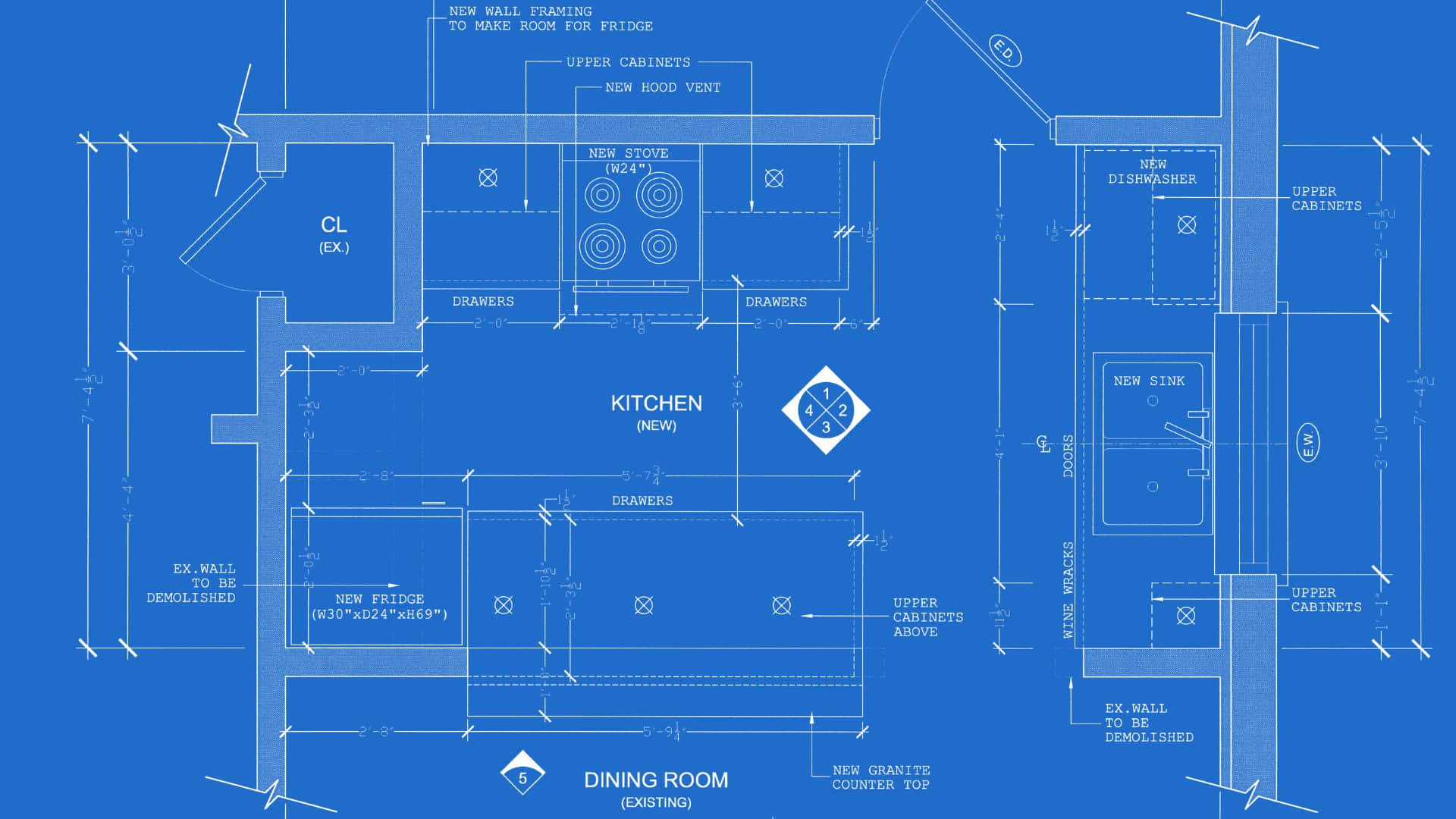 Kitchen Blueprint Design Plan Background