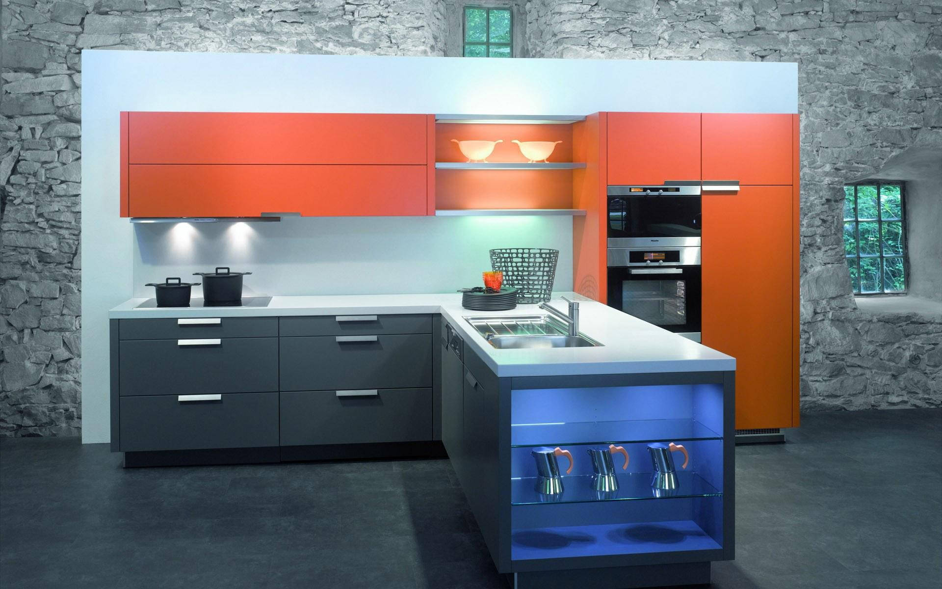 Kitchen Design With Orange Accents Background