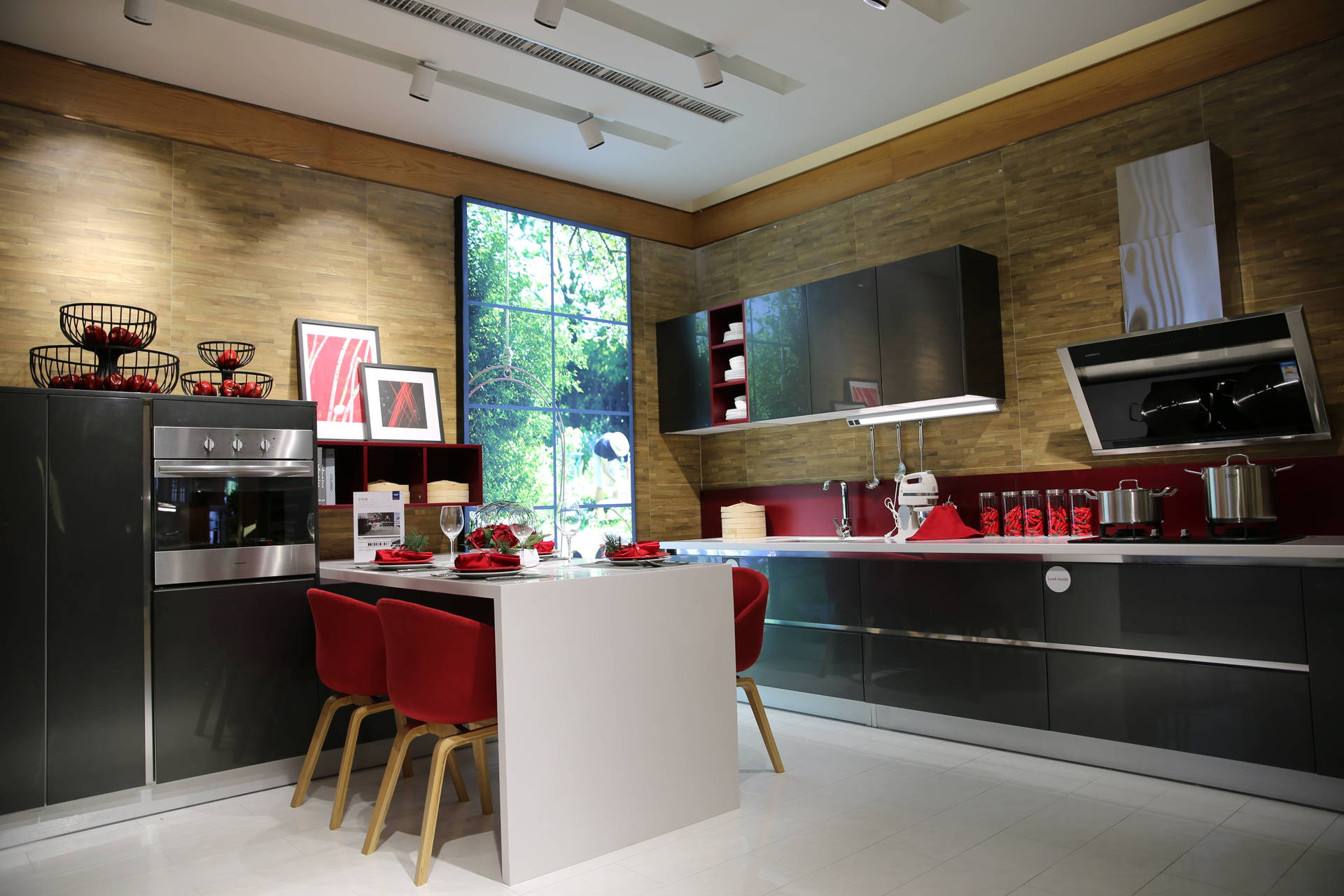 Kitchen Design With Red Accents Background