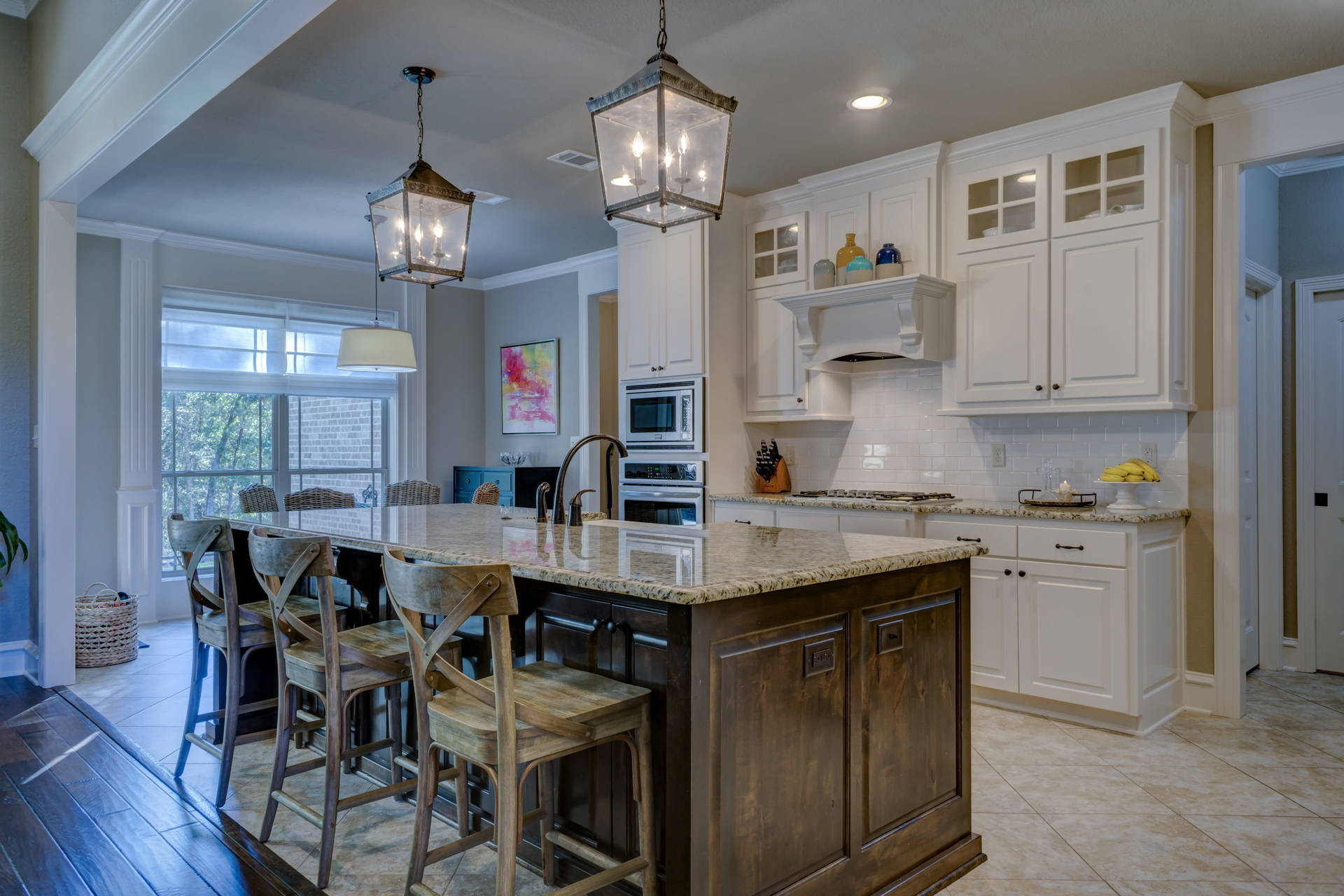 Kitchen Design With Rustic Wooden Chairs Background