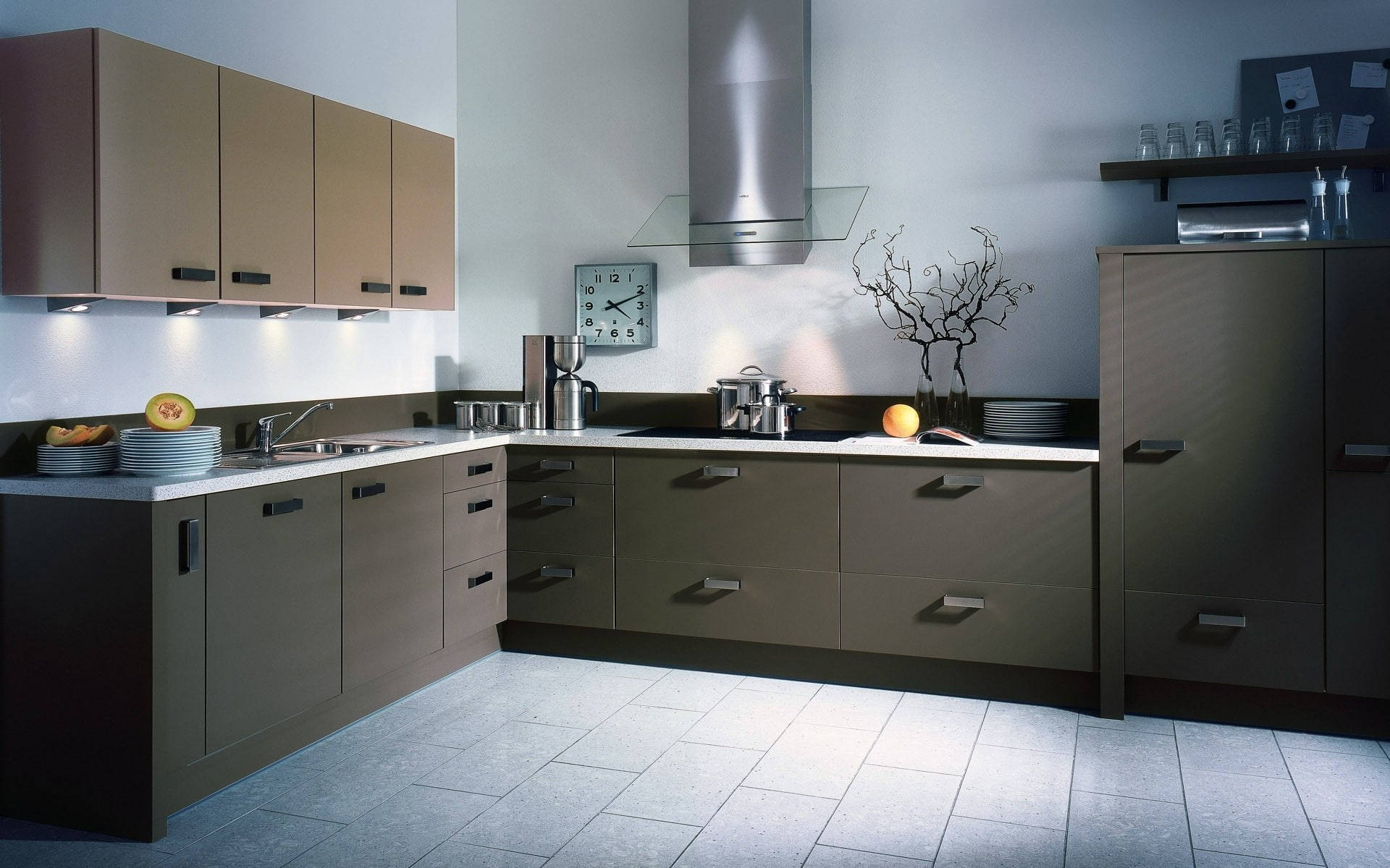 Kitchen Design With Tiled Floor Background