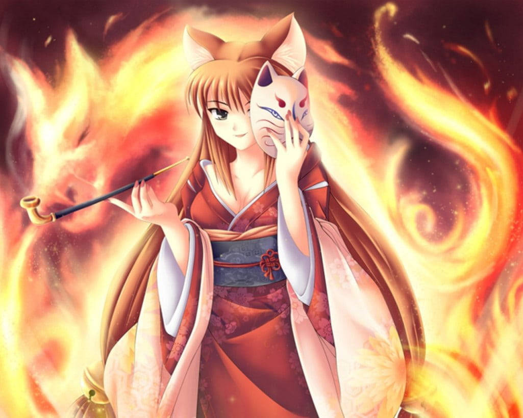 Kitsune Fire Anime Background