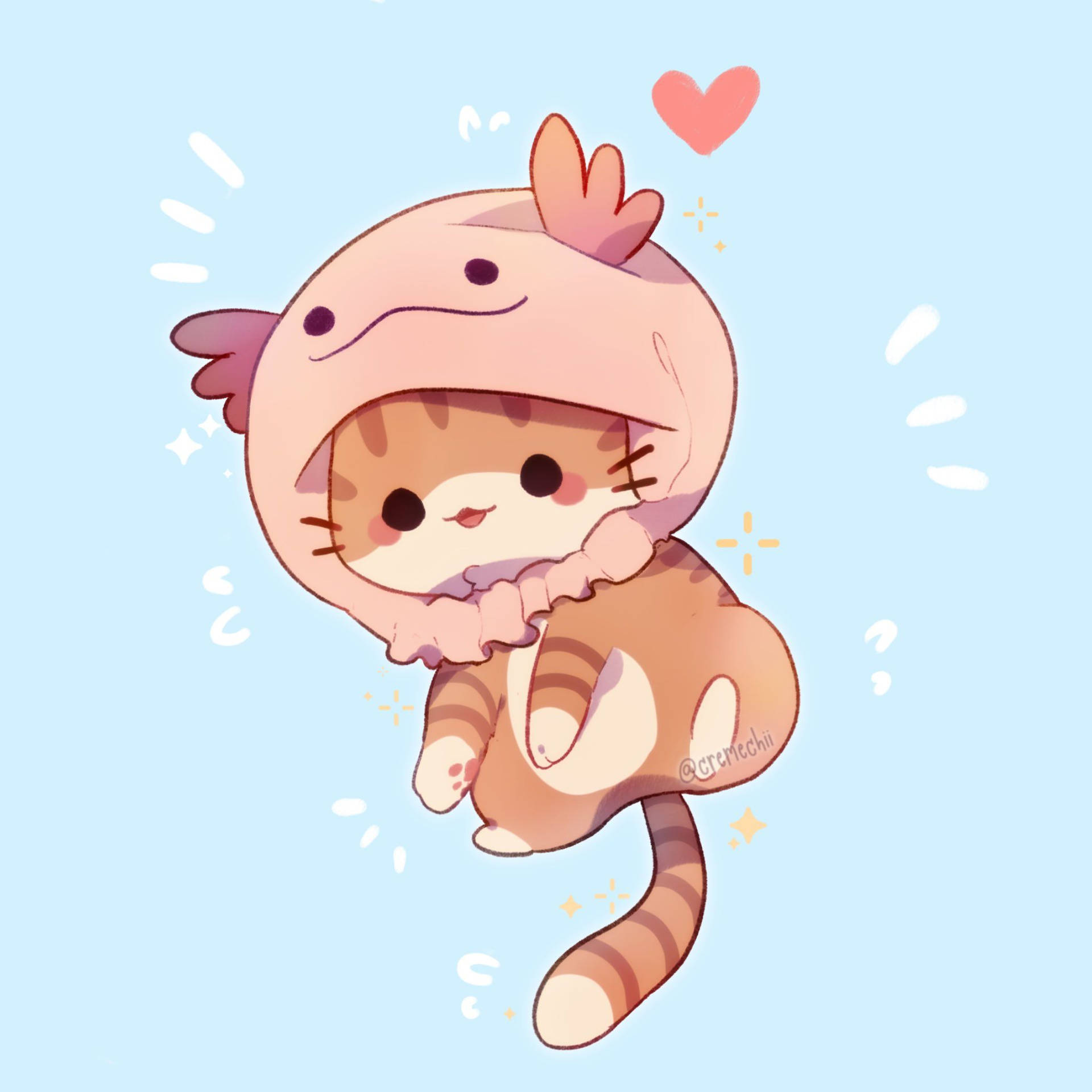 Kitten With Axolotl Hat Background
