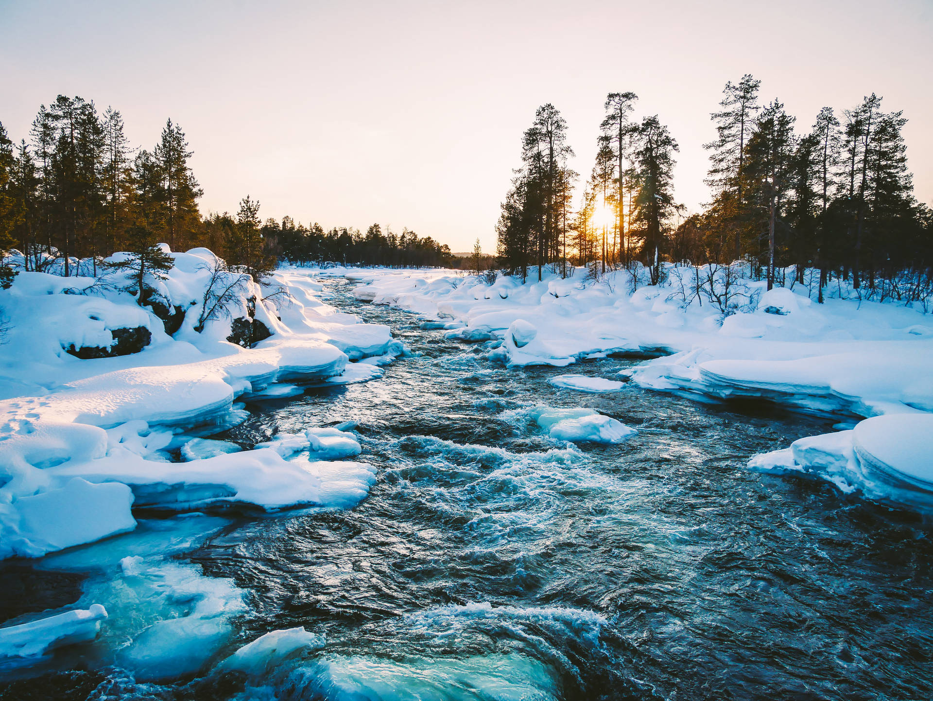 Kiutaköngäs Rapids In Finland Background