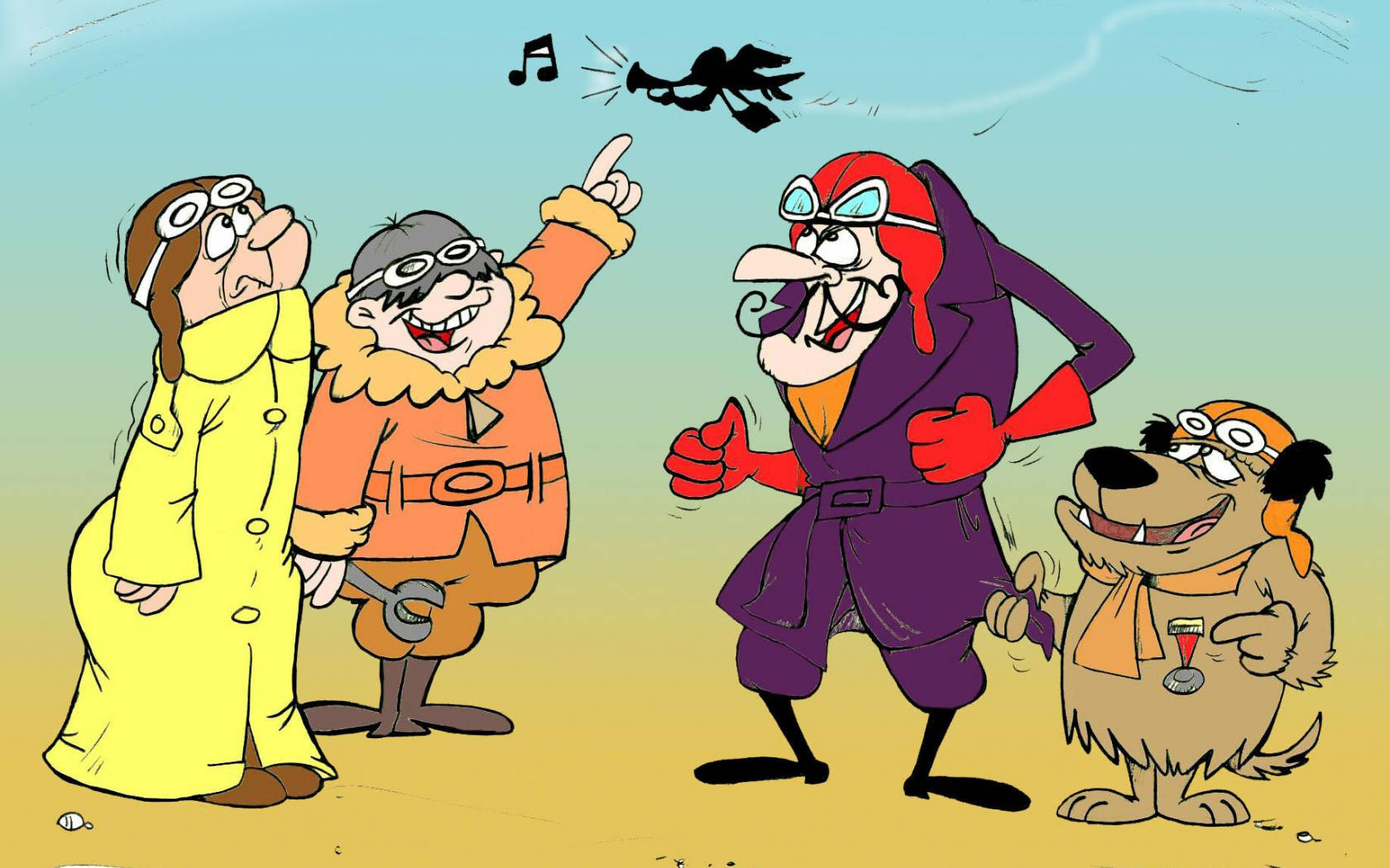 Klunk, Silly Dick, And Muttley From Wacky Races In A Funny Moment Background