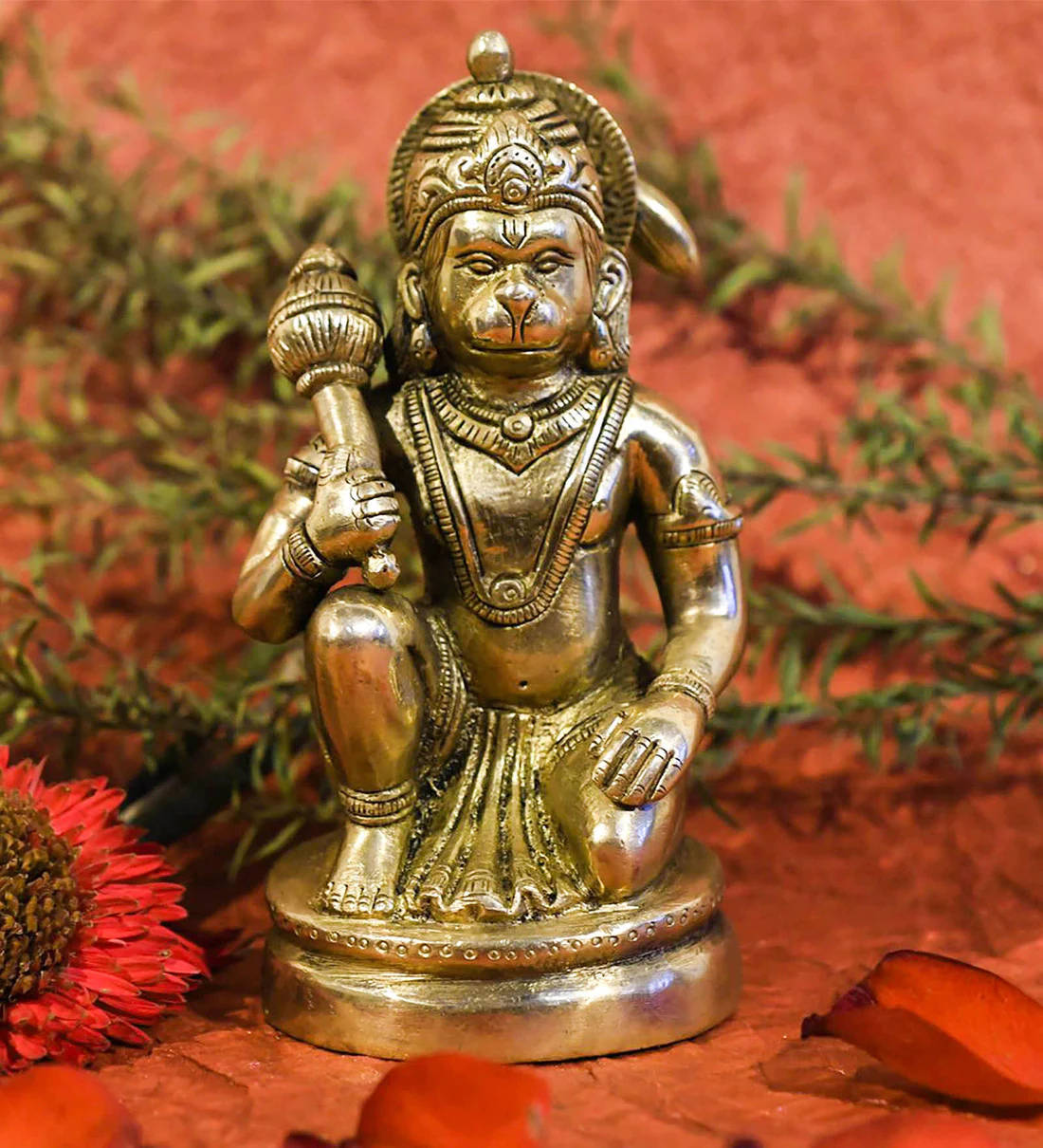 Kneeling Lord Hanuman 3d Gold Figure
