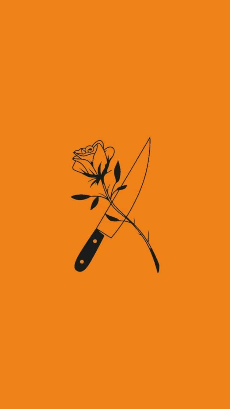 Knife And Rose Orange Aesthetic Phone Background