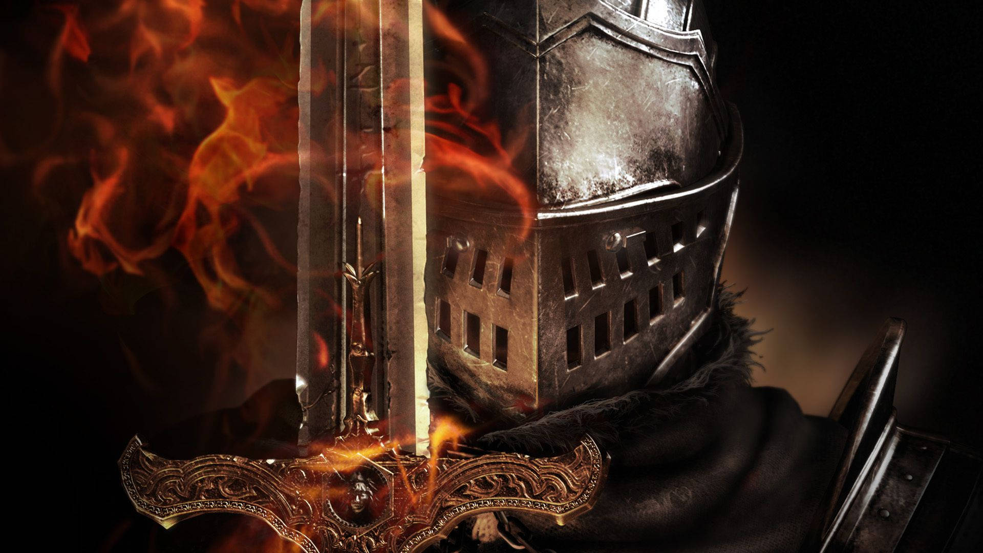 Knight Face In Flame Background