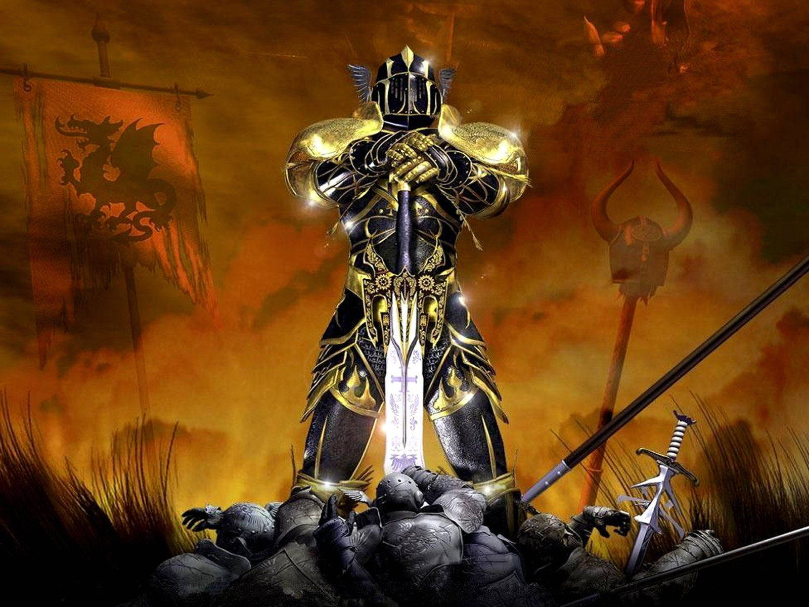 Knight Gold And Black Armor Background