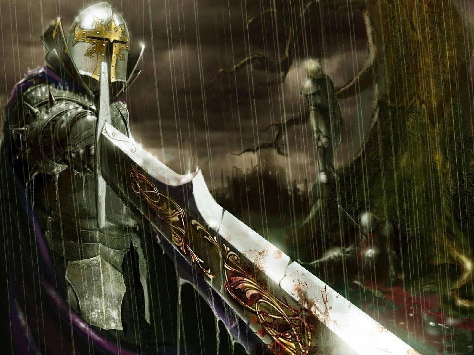 Knight Standing In The Rain
