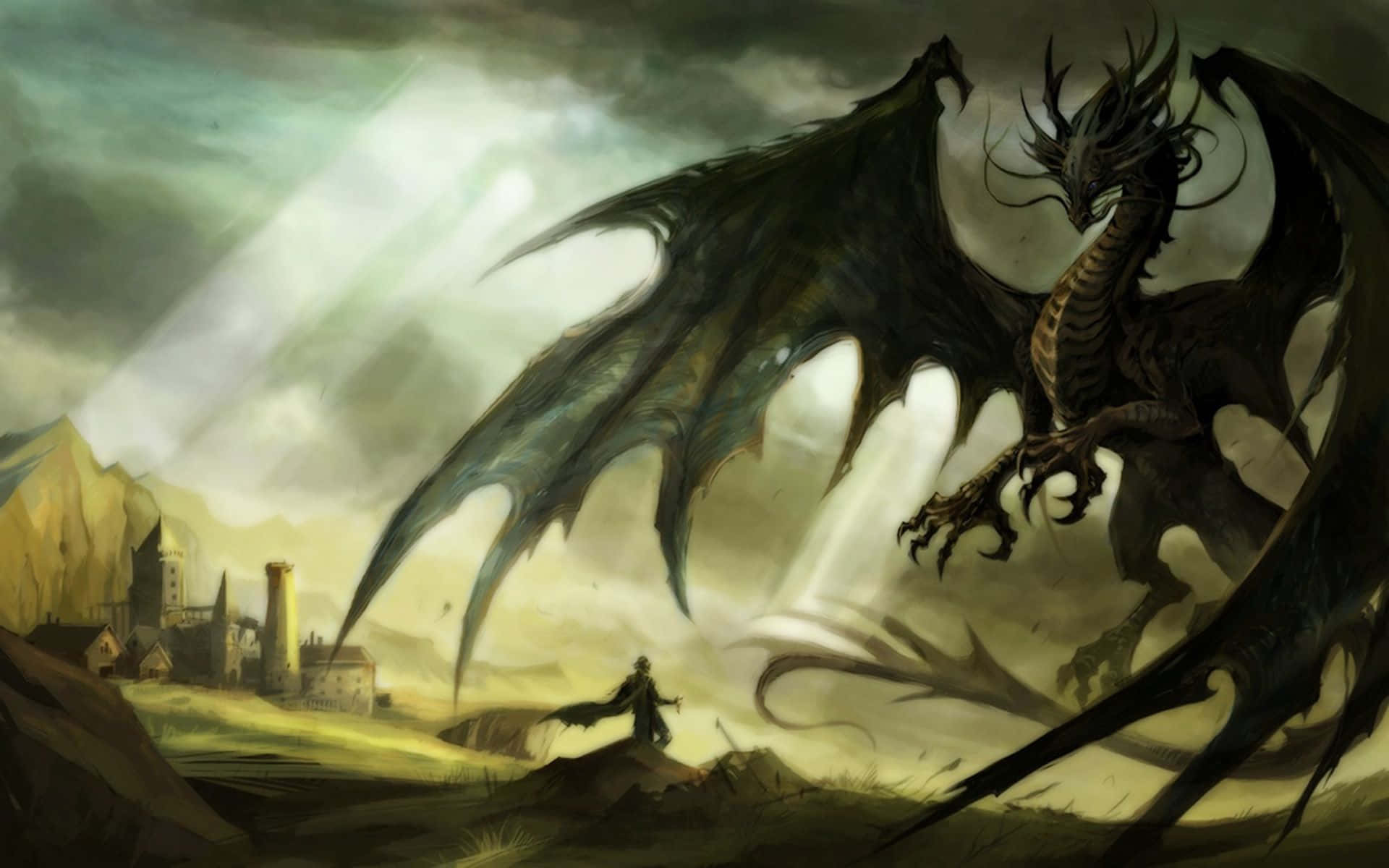 Knight Versus Dark Dragon Anime Background