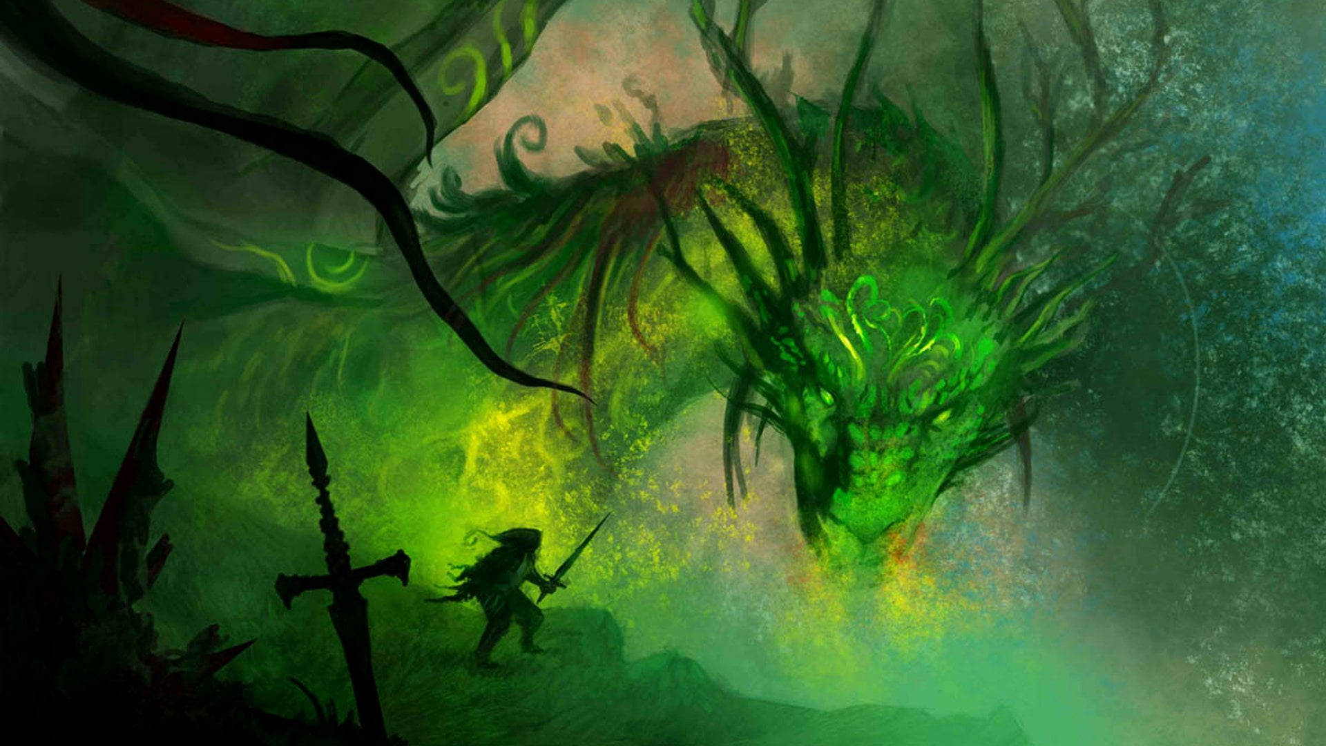 Knight Vs. Green Dragon Background