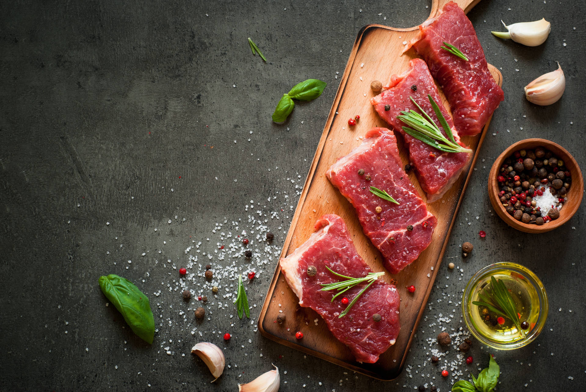 Kobe Beef Slices With Spices Background