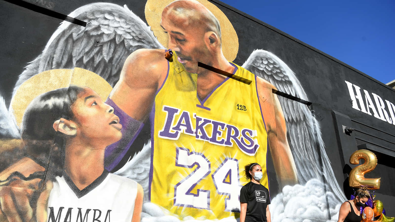 Kobe Bryant Basketball Mural And Fan Background