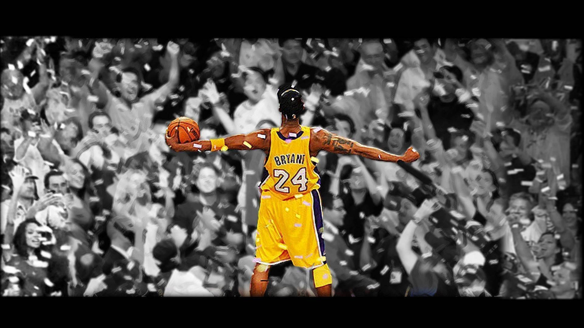 Kobe Bryant Celebrates After A Victorious Game Background