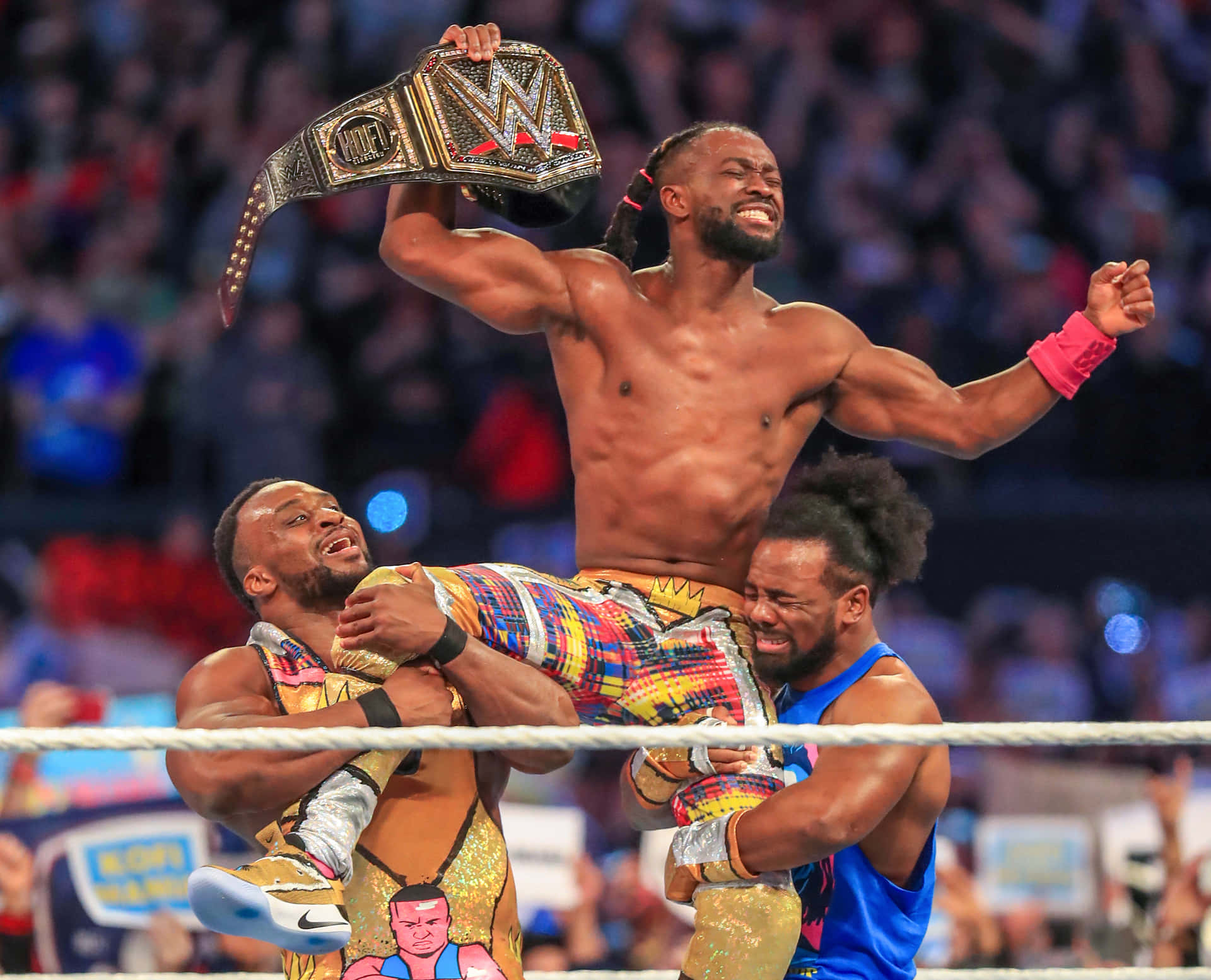 Kofi Kingston Celebrating Victory With The New Day Teammates