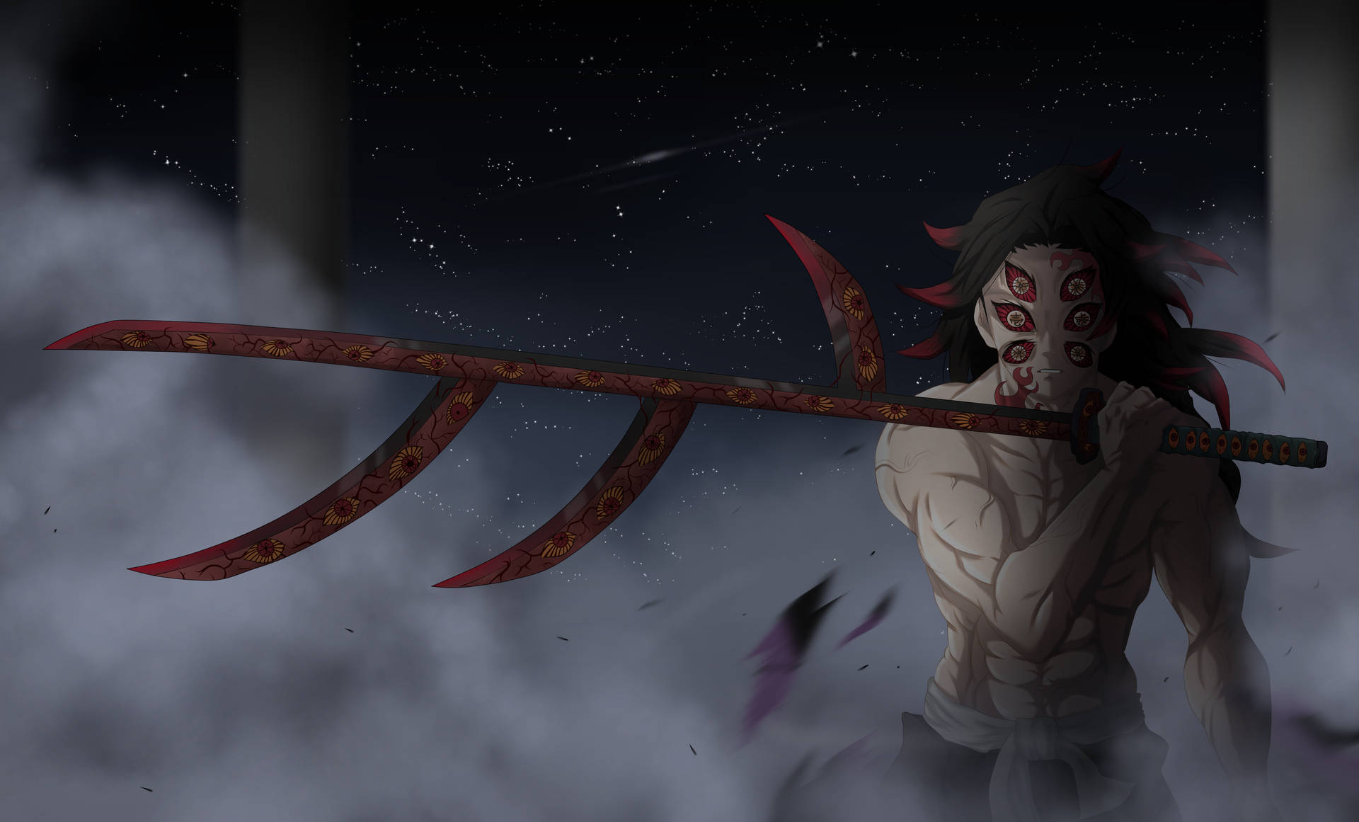 Kokushibo With A Red Sword Background
