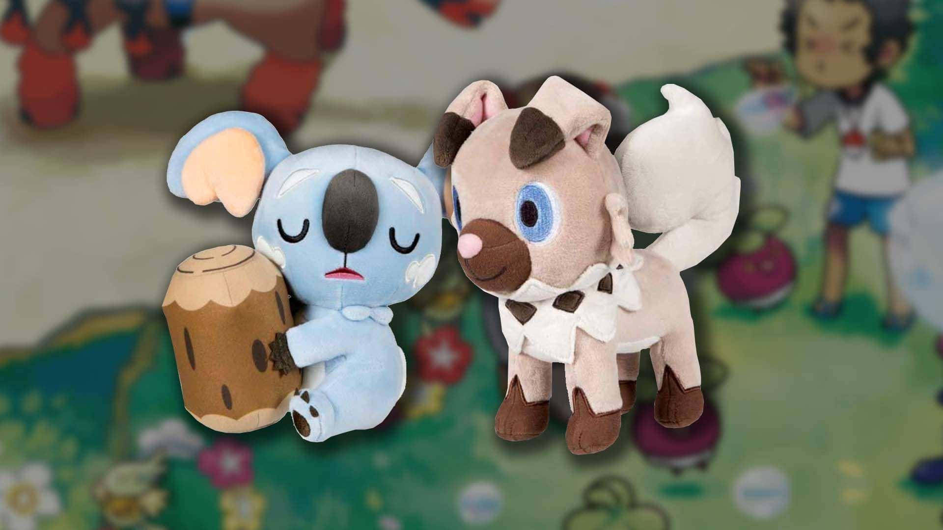 Komala And Rockruff Plush Toys Background