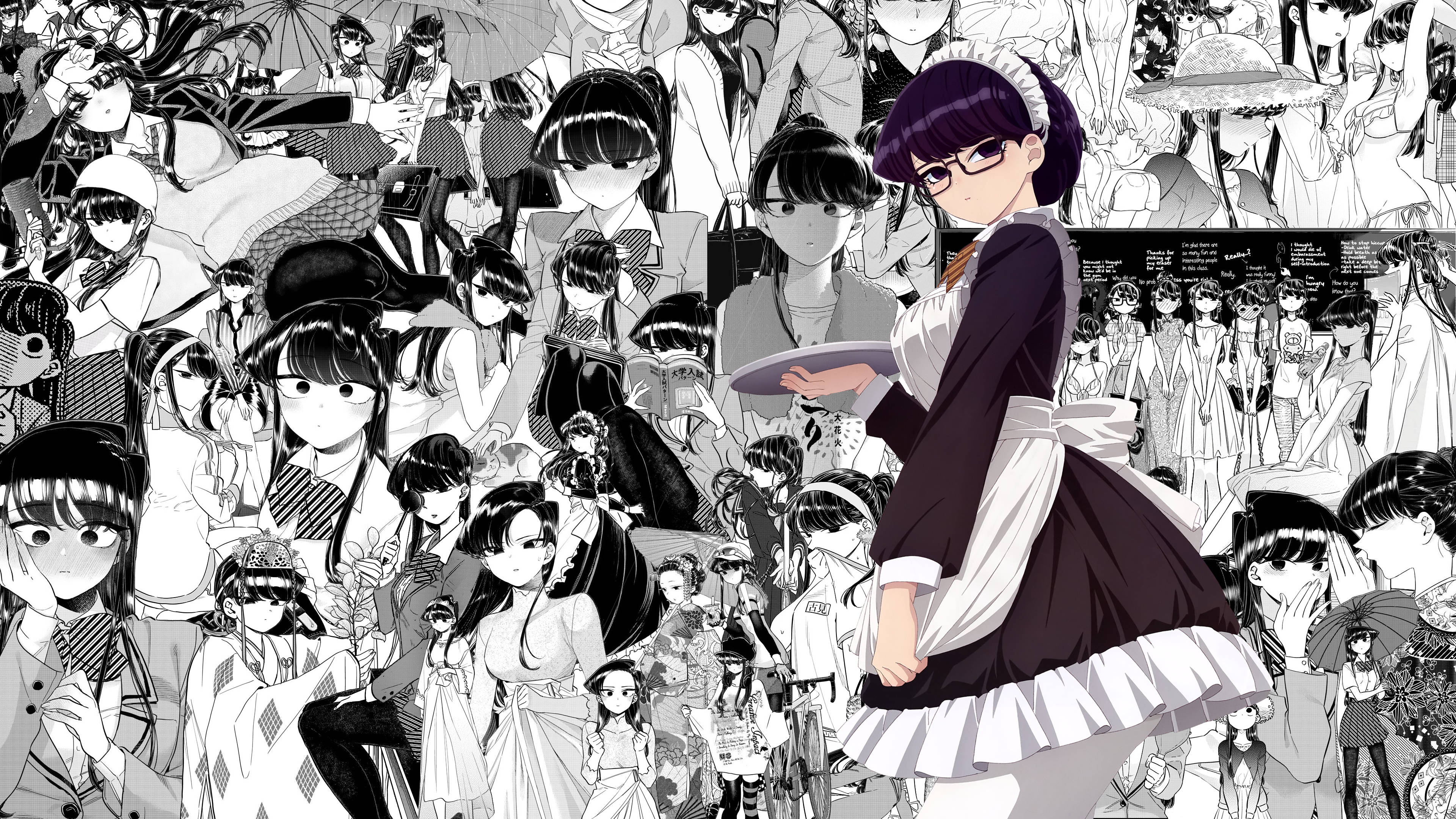 Komi San In Café Maid Uniform Collage Background