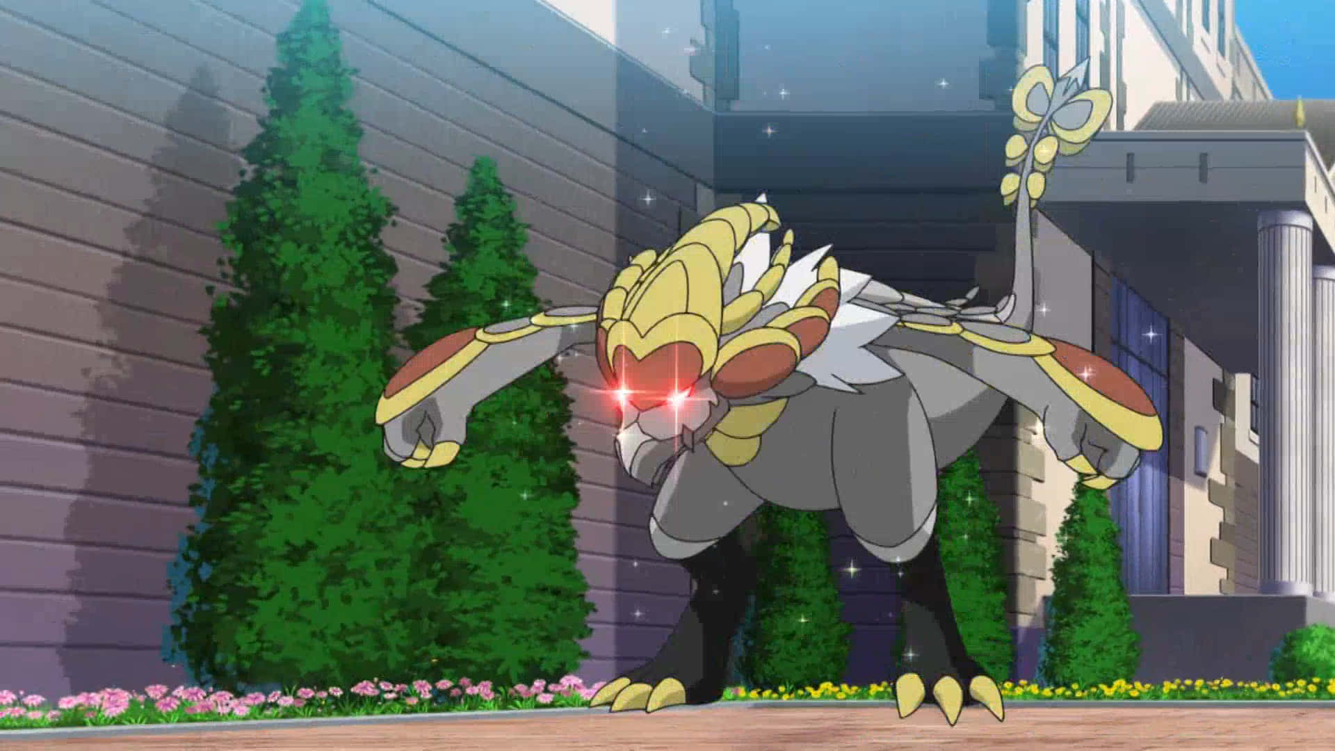 Kommo-o Glowing Red Eyes Background