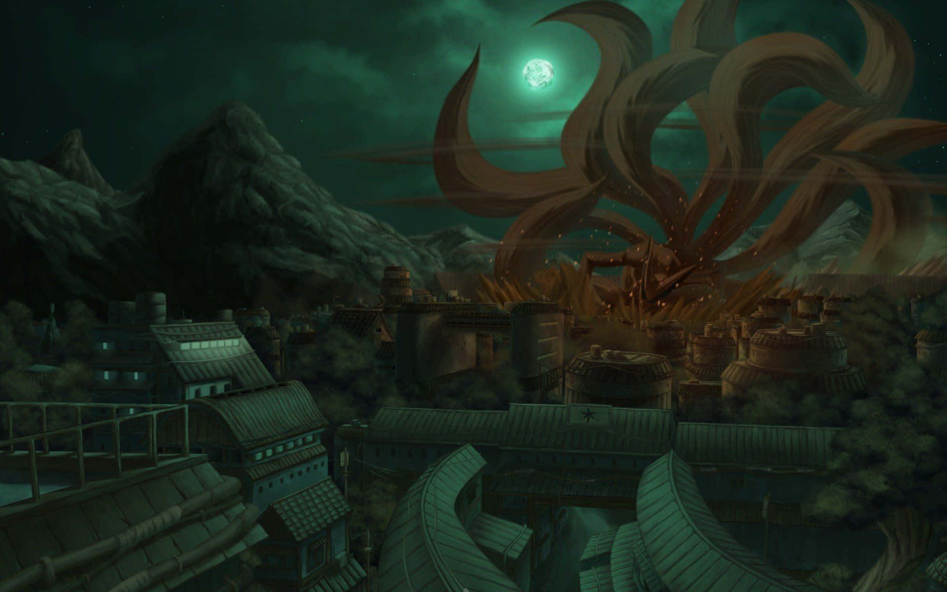 Konoha Hidden Leaf Village Nine Tailed Fox Background