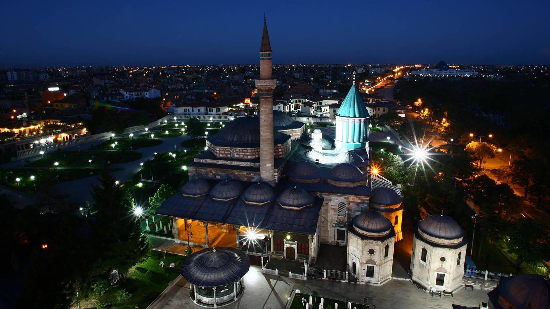 Konya Mevlana Museum At Night Background