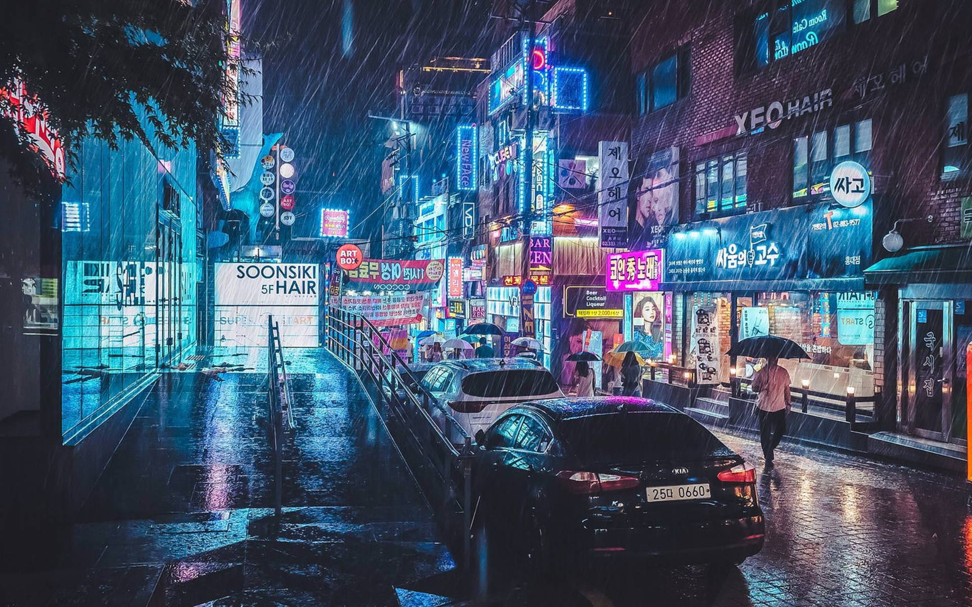 Korean Aesthetic Neon Lights Background