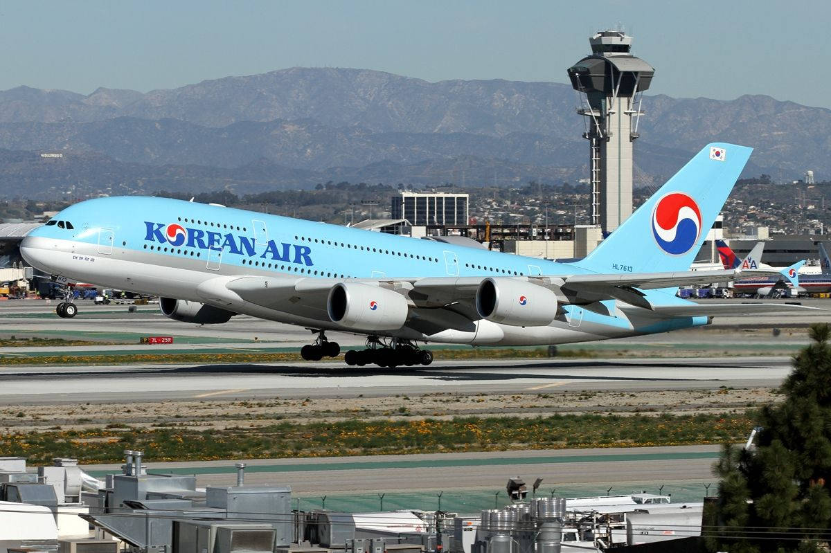 Korean Air A380-800 In Airport Background