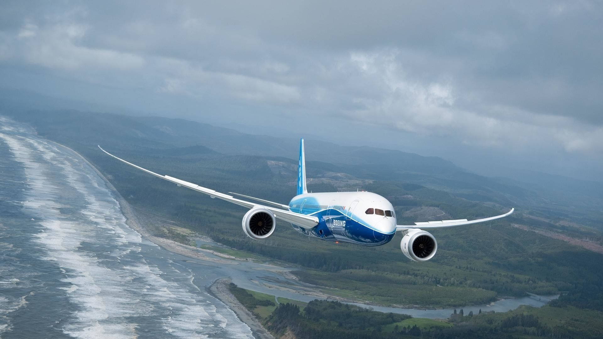 Korean Air Passenger Aircraft Soaring Low Background