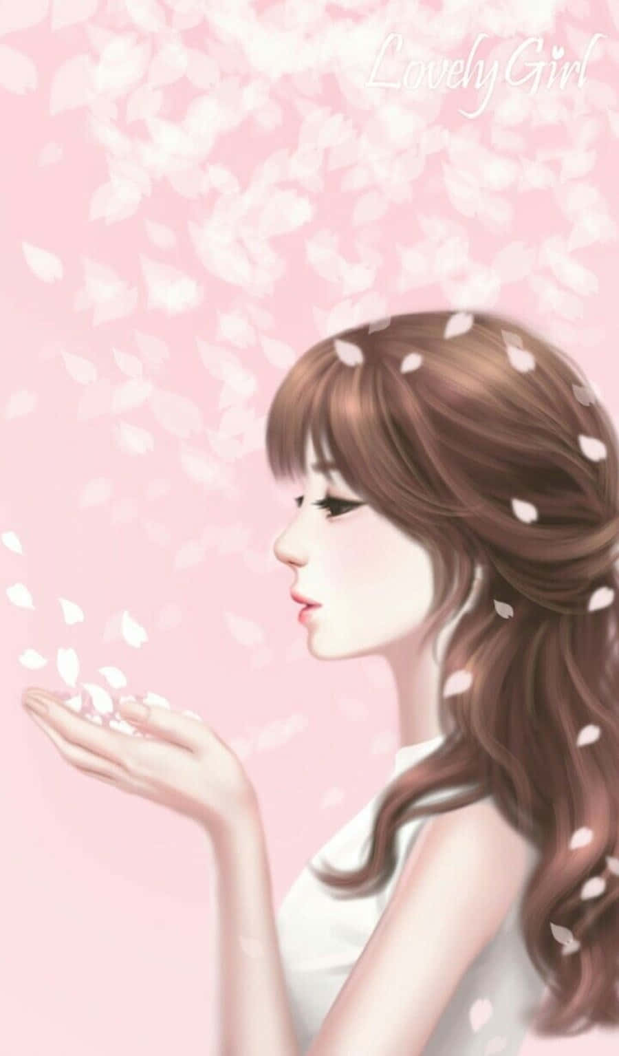 Korean Anime Girl Blowing Petals Background