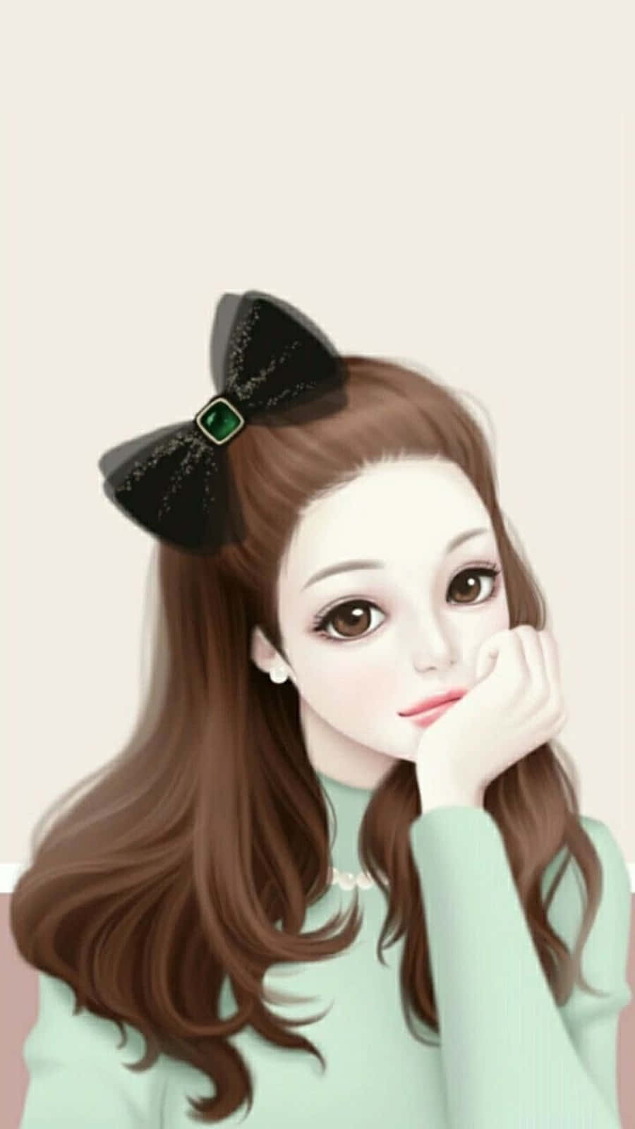 Korean Anime Girl Green Sweater Background