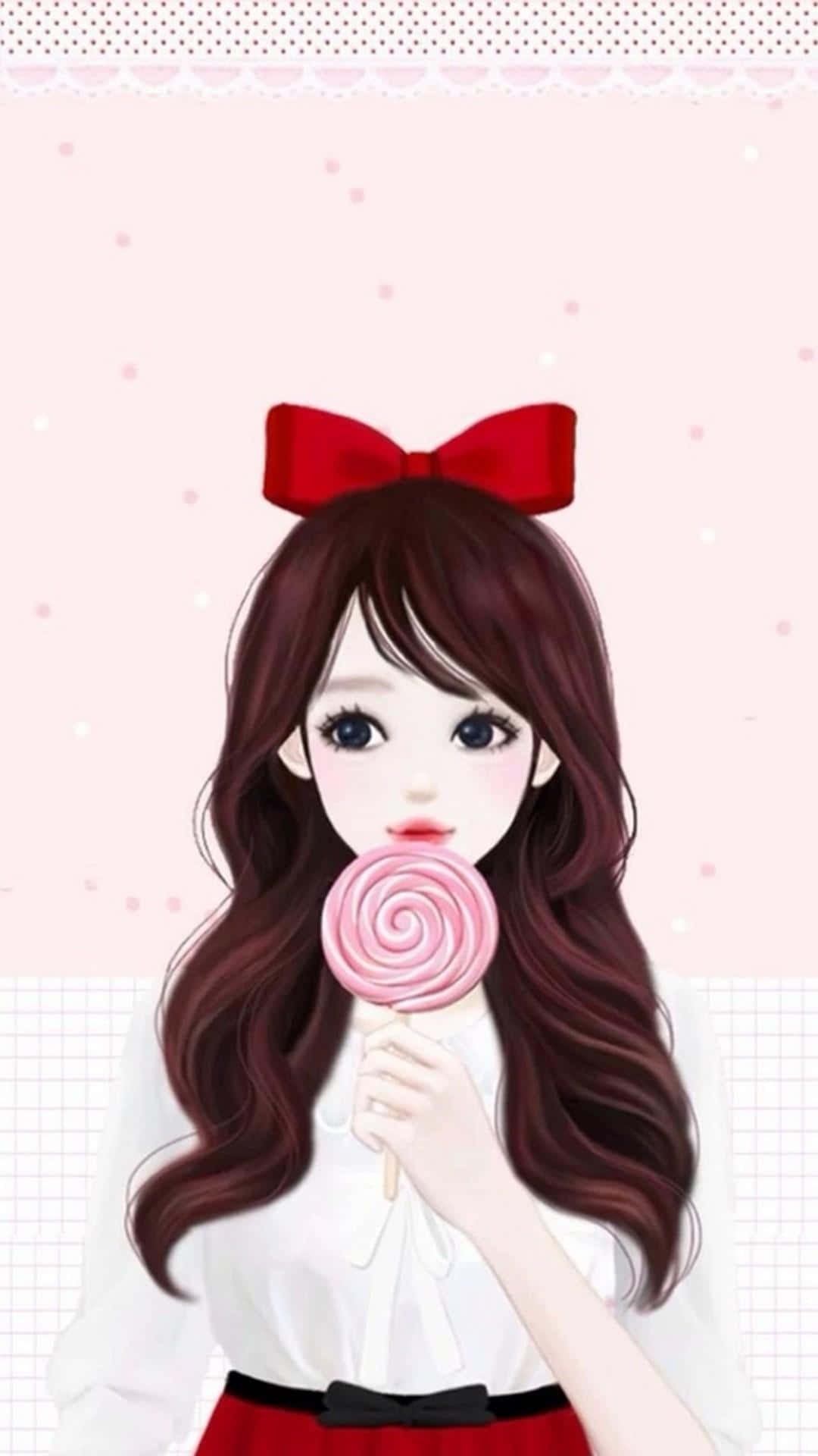 Korean Anime Girl Holding Lollipop Background
