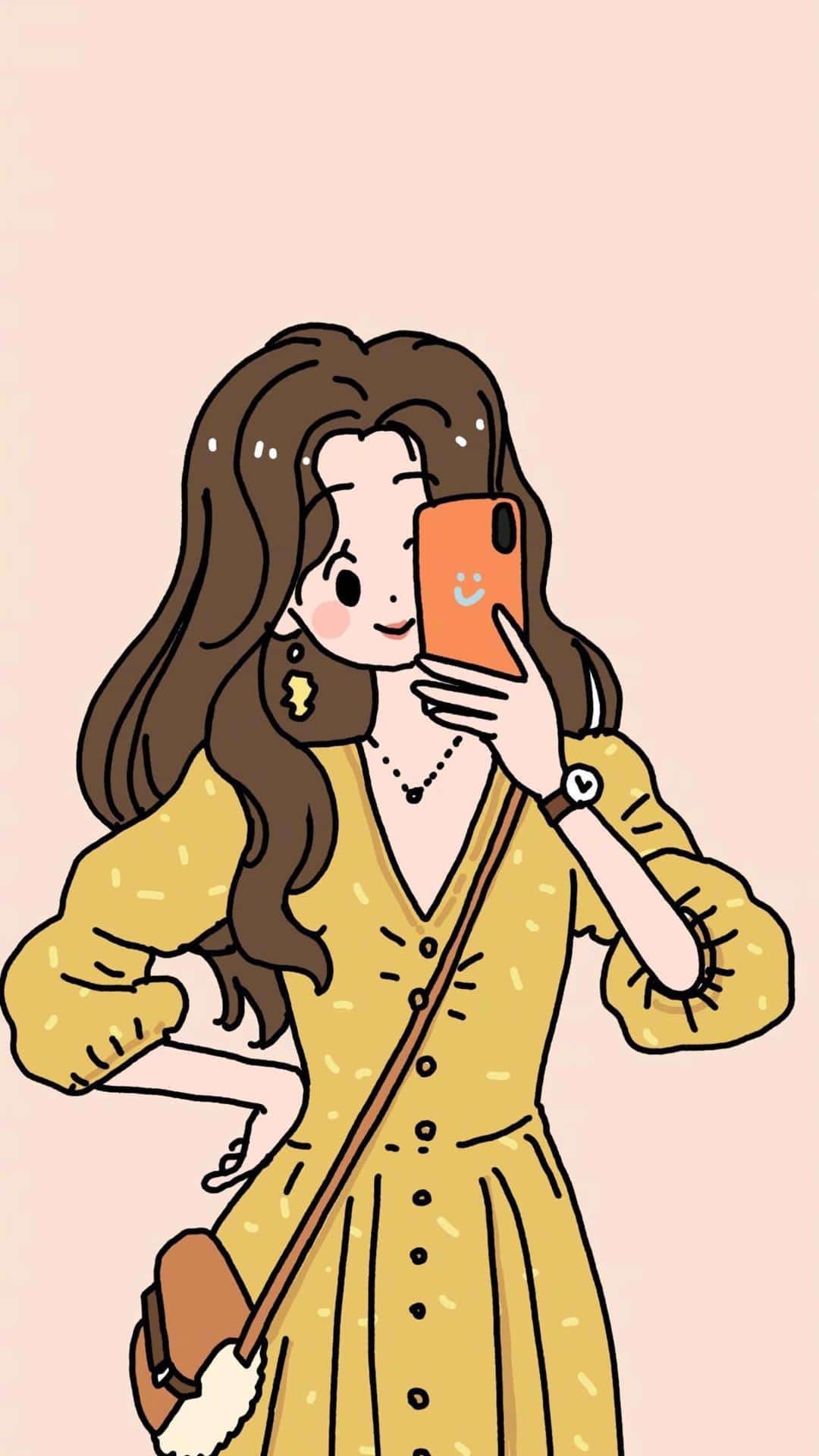 Korean Anime Girl Takes Mirror Selfie Background