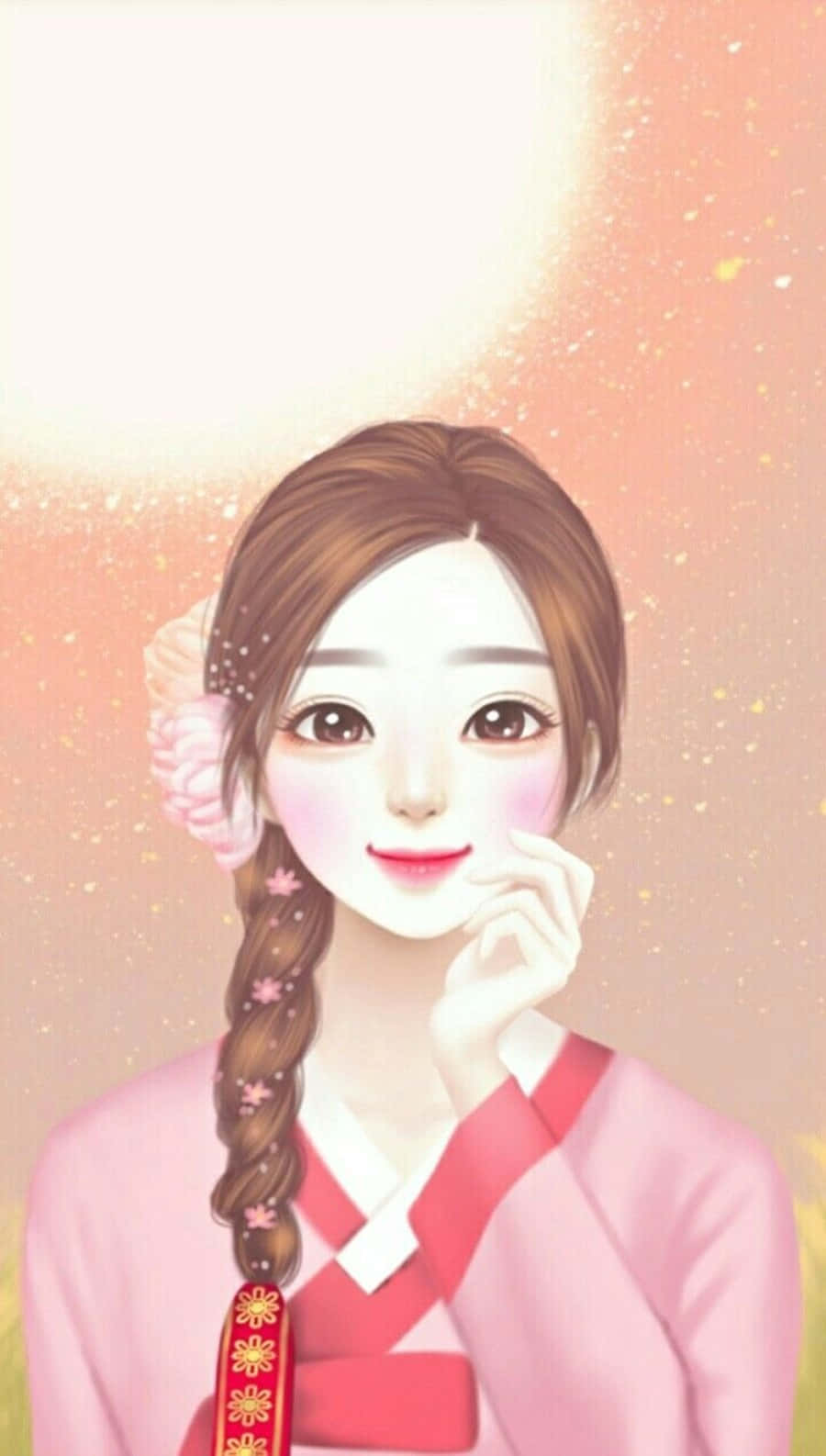 Korean Anime Girl Wearing Pink Hanbok Background