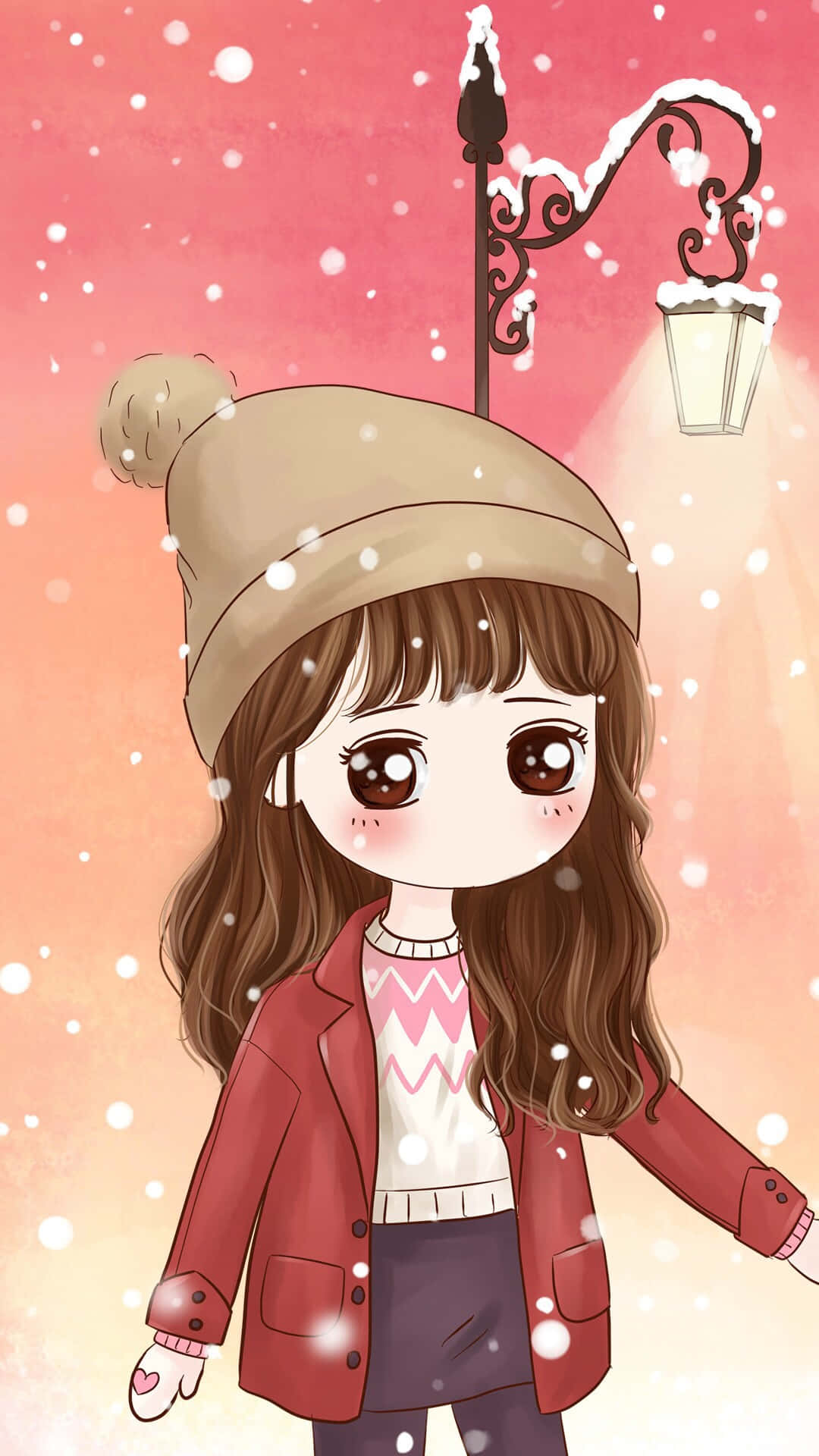 Korean Anime Girl Wearing Winter Clothing Background