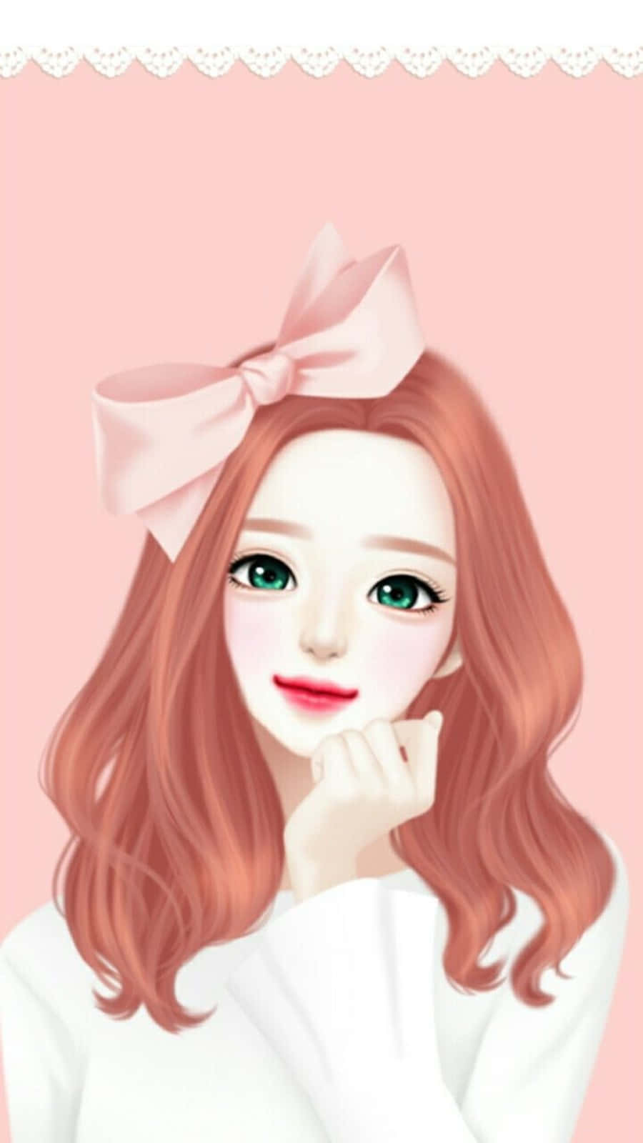 Korean Anime Girl With Pink Bow On Head