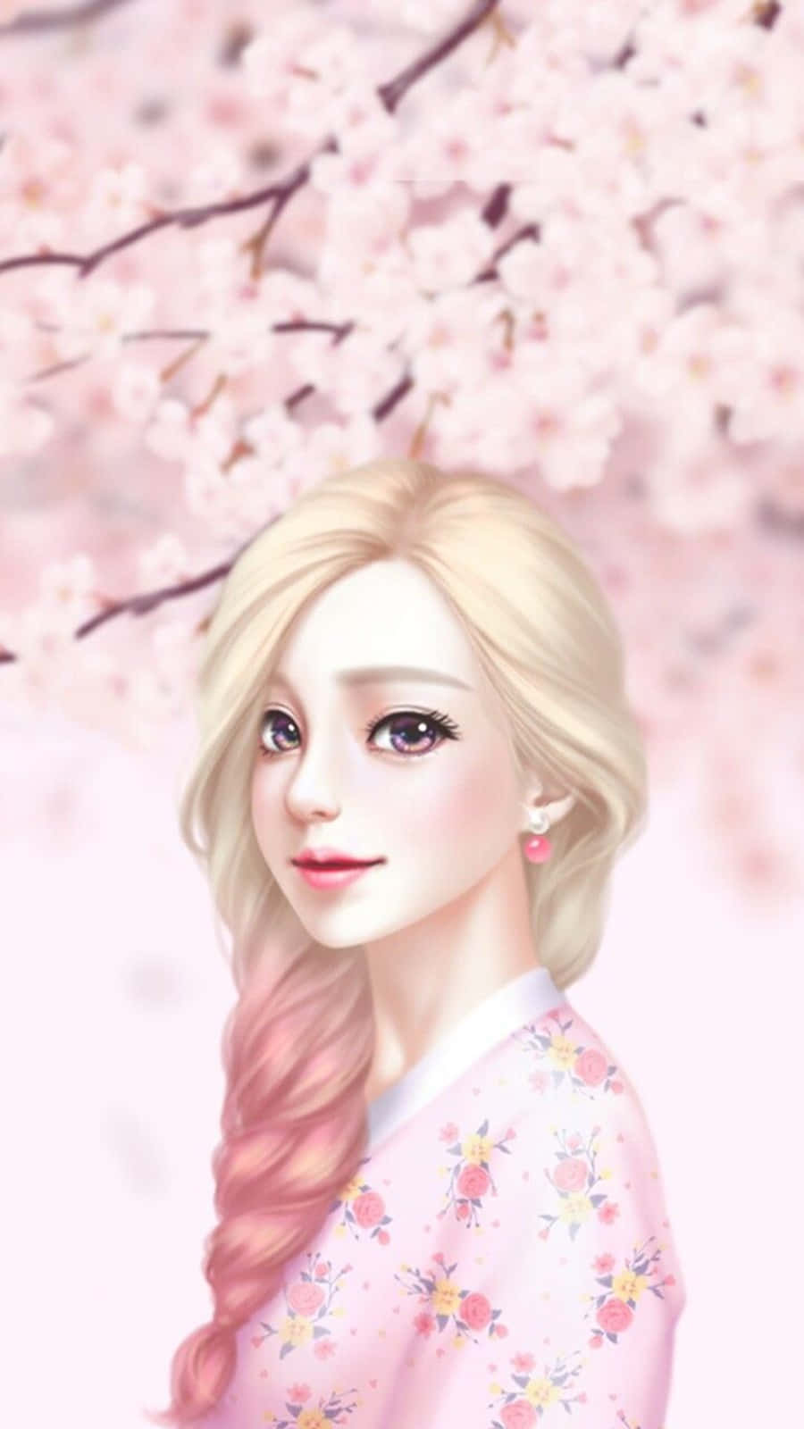 Korean Anime Girl With Pink Ombre Hair Background