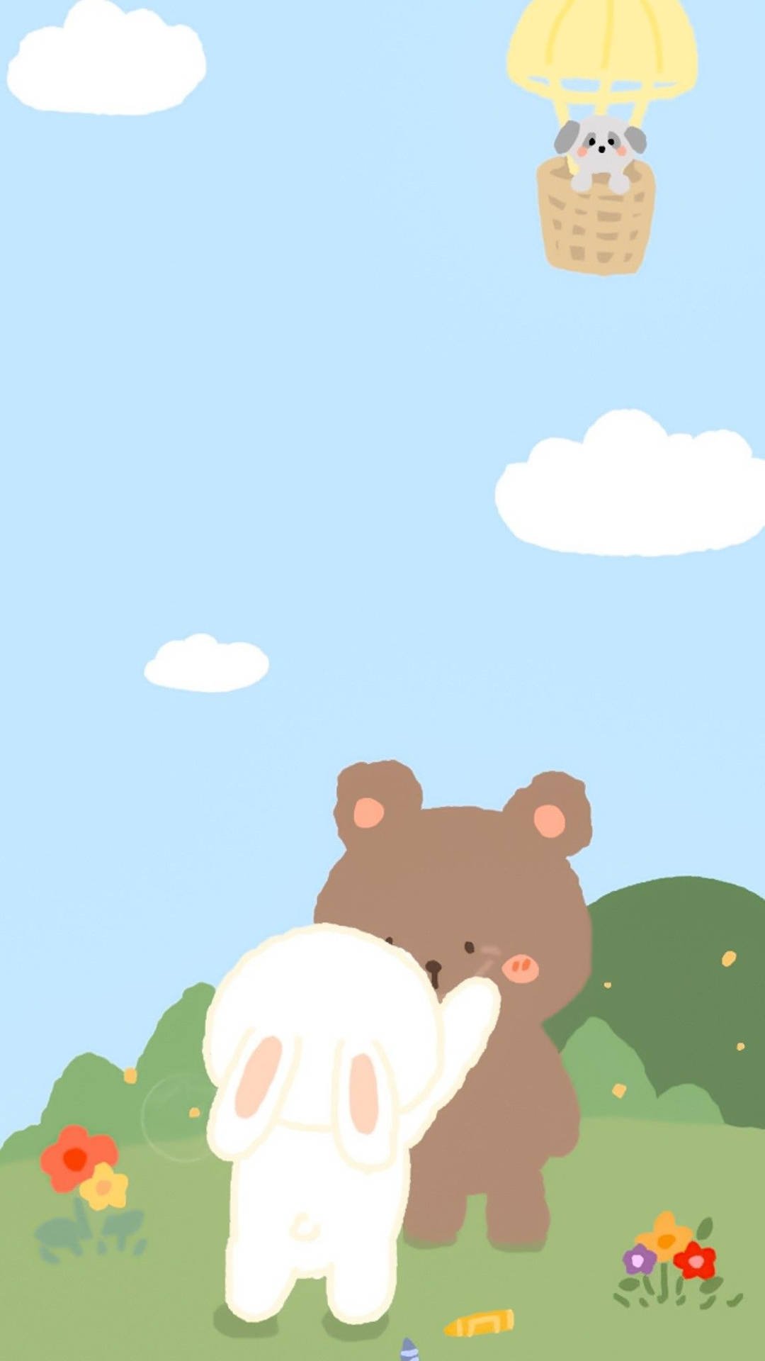 Korean Bear And White Bunny Background