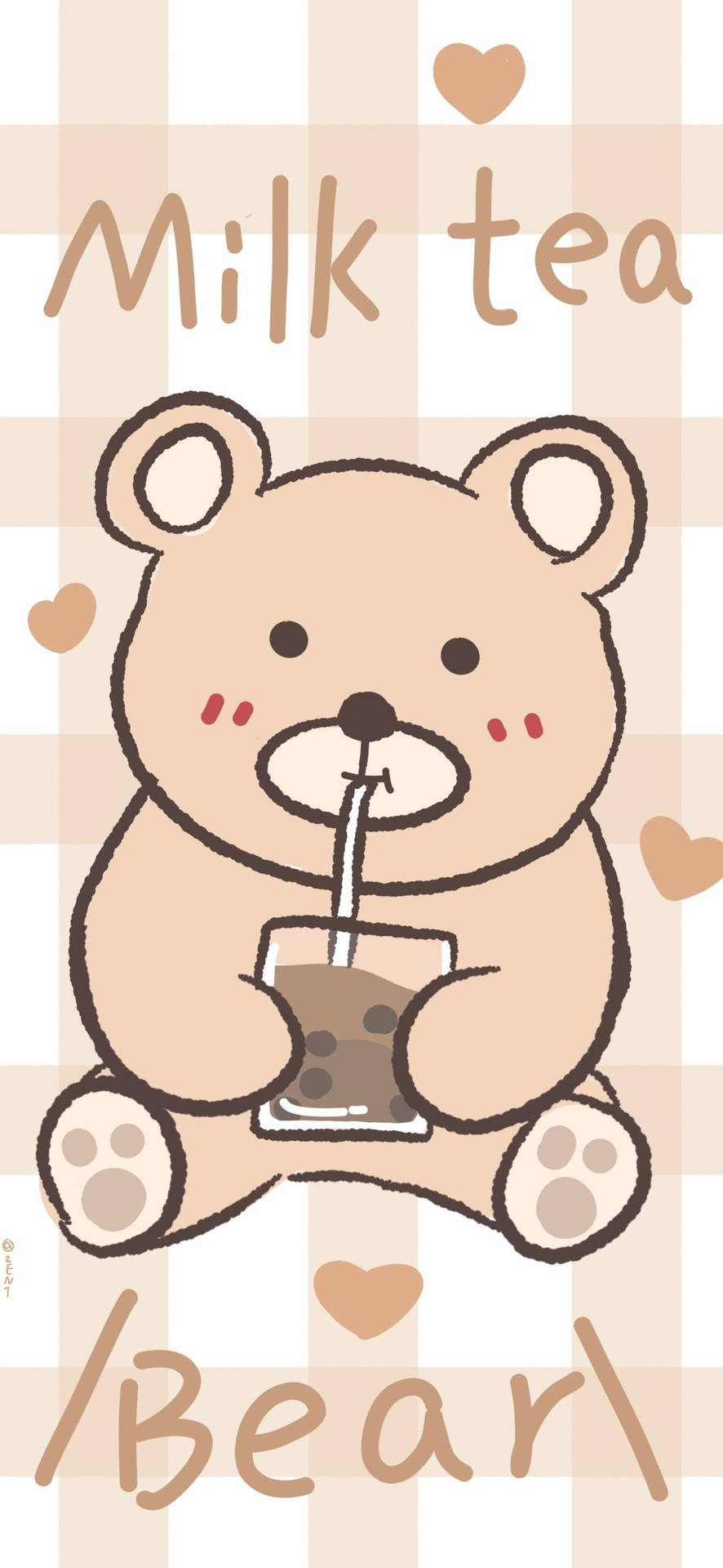 Korean Bear Enjoying A Milk Tea Background