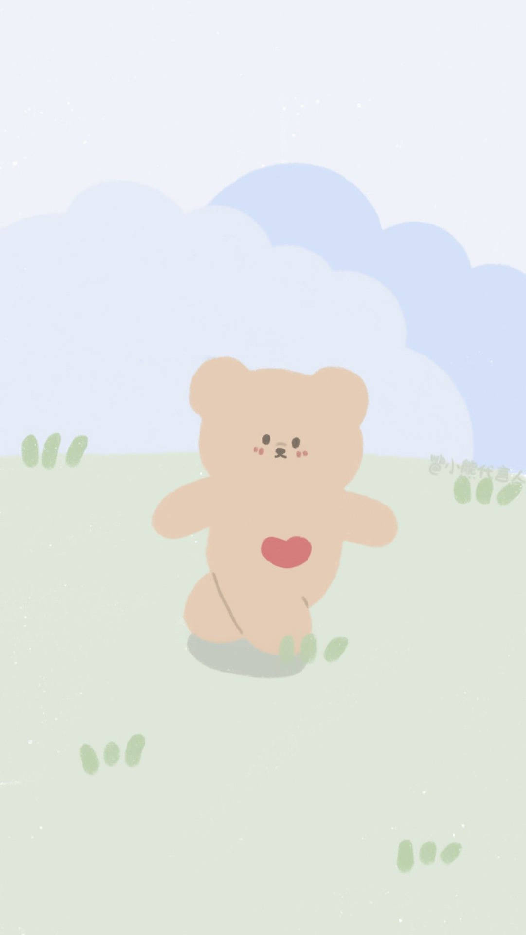 Korean Bear On A Green Field Background