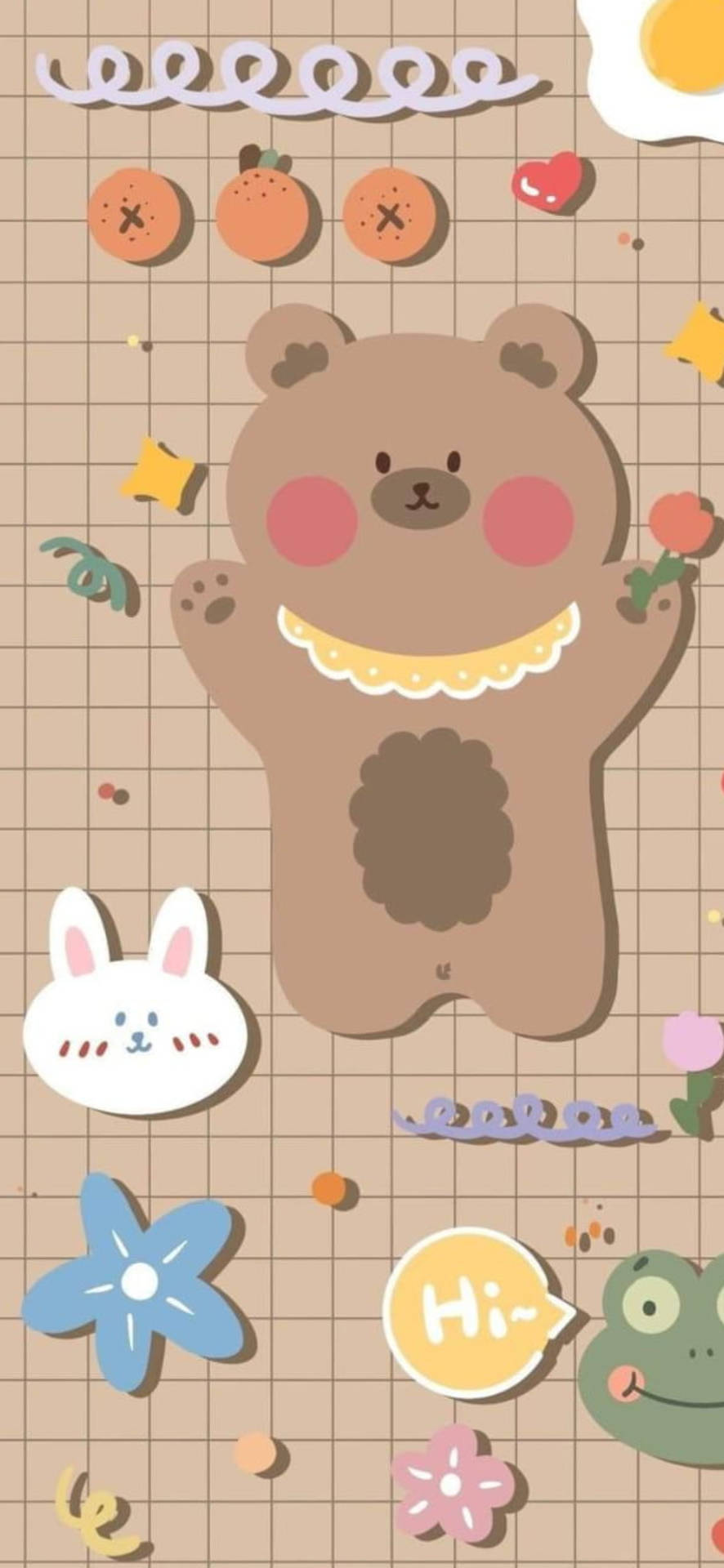 Korean Bear On Brown Grid Background